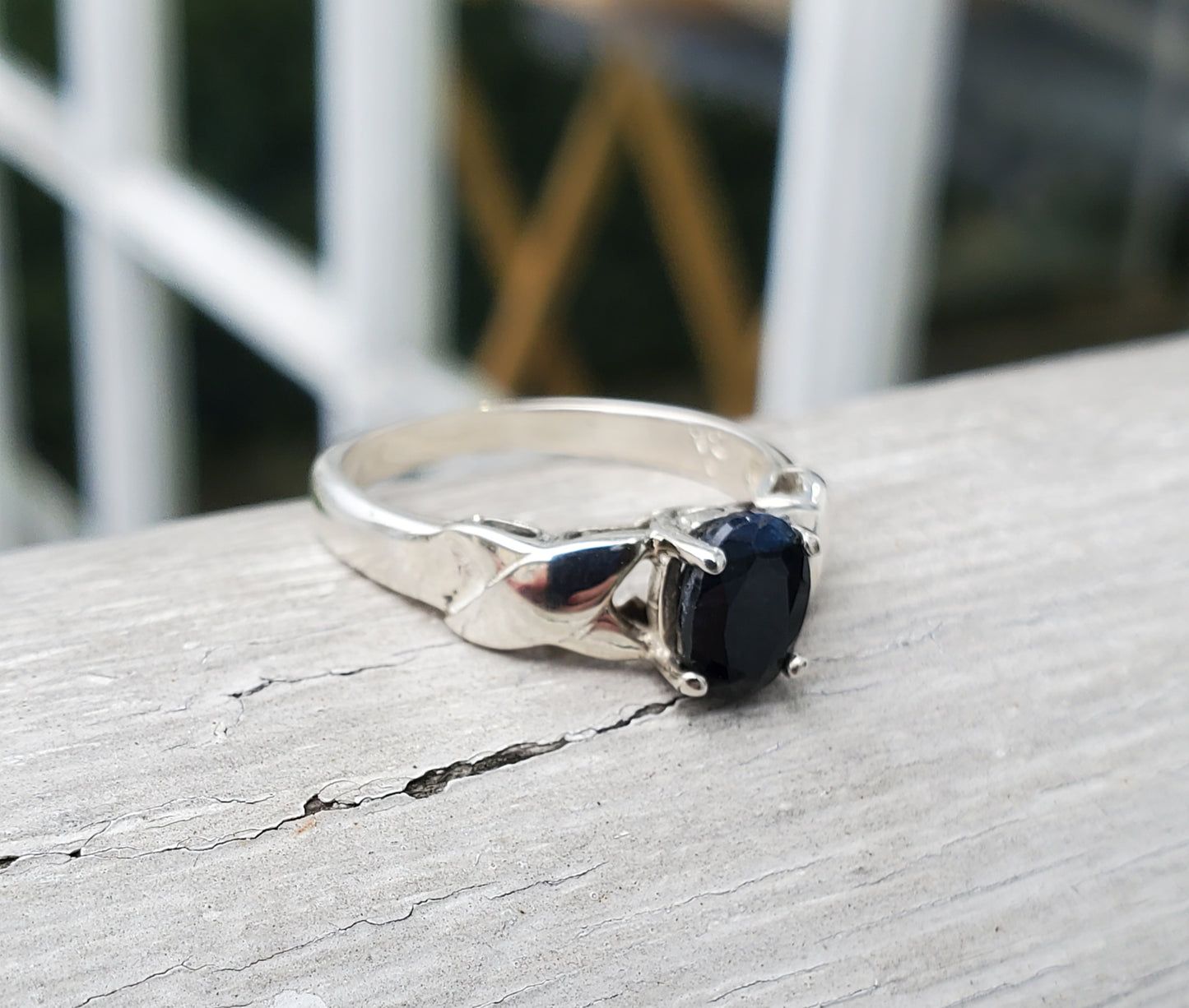 925 Sterling Silver .75 tcw Oval Natural Opaque Sapphire XOXO Ring