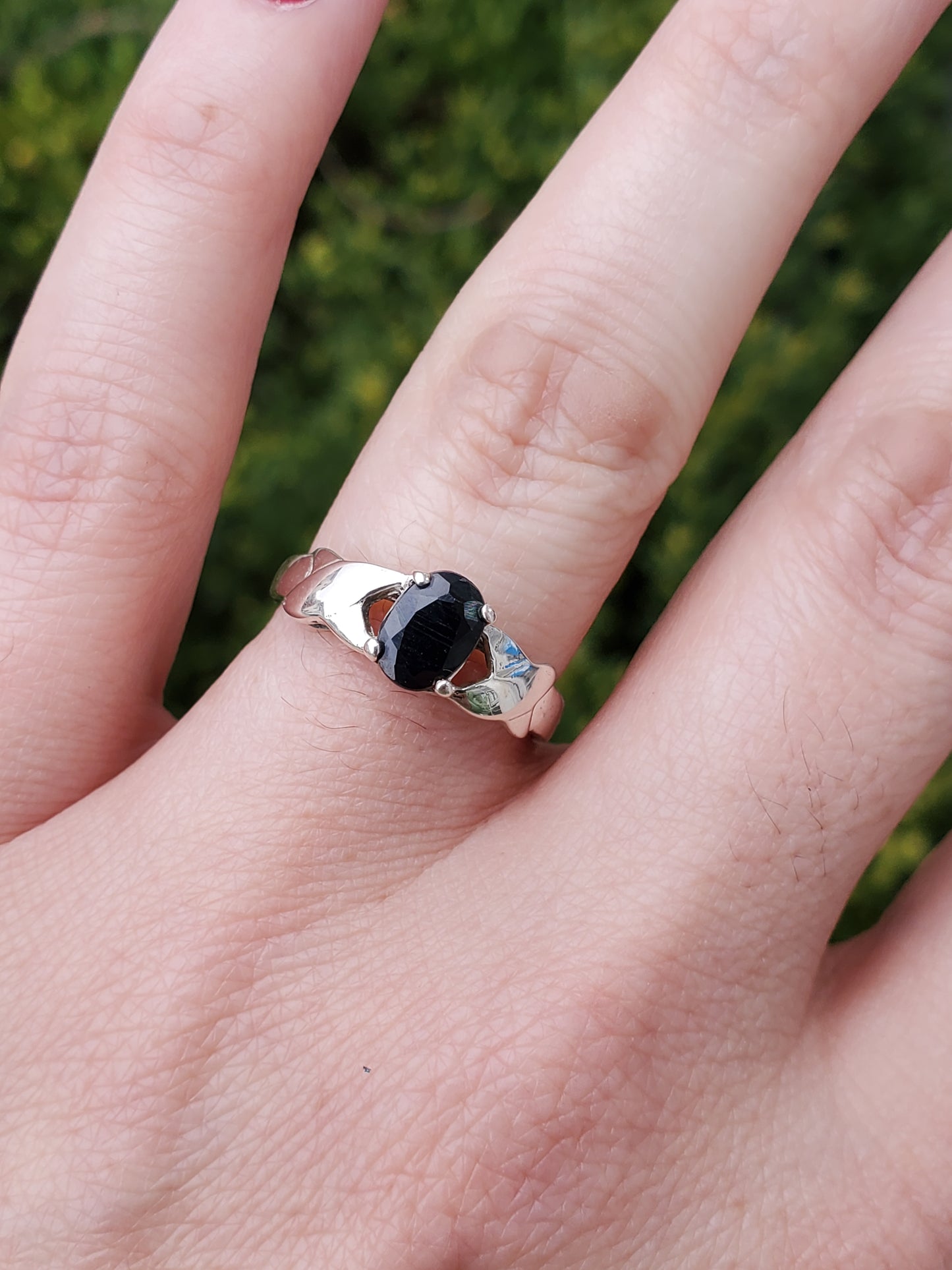 925 Sterling Silver .75 tcw Oval Natural Opaque Sapphire XOXO Ring