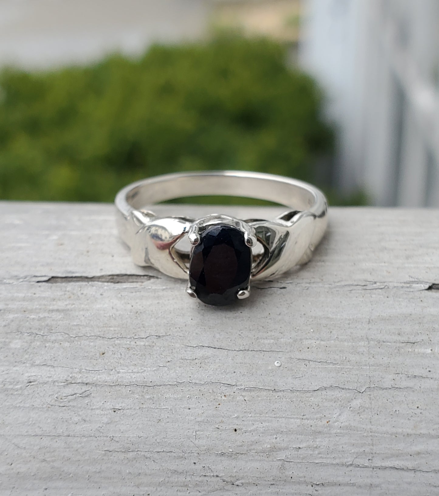 925 Sterling Silver .75 tcw Oval Natural Opaque Sapphire XOXO Ring