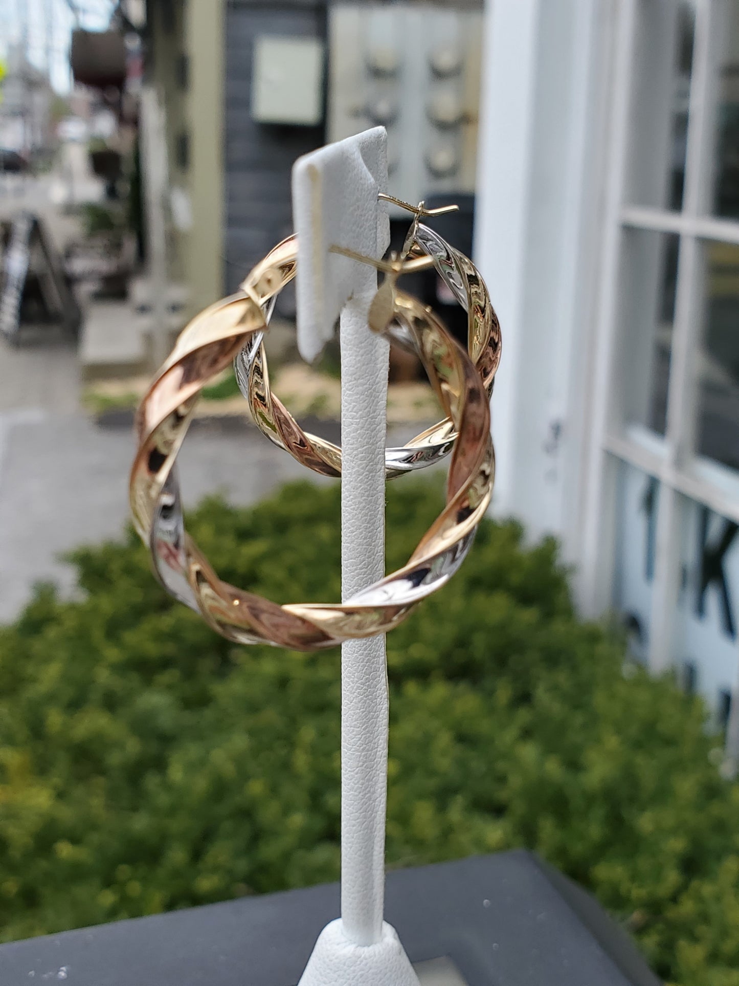 14k Gold Tri-color Ladies Twisted Hoop Earrings