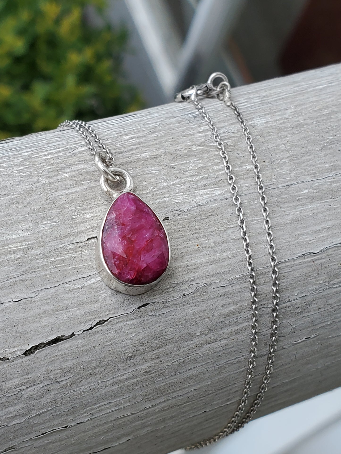 925 Sterling Silver 4ct Natural Opaque Ruby Teardrop Necklace