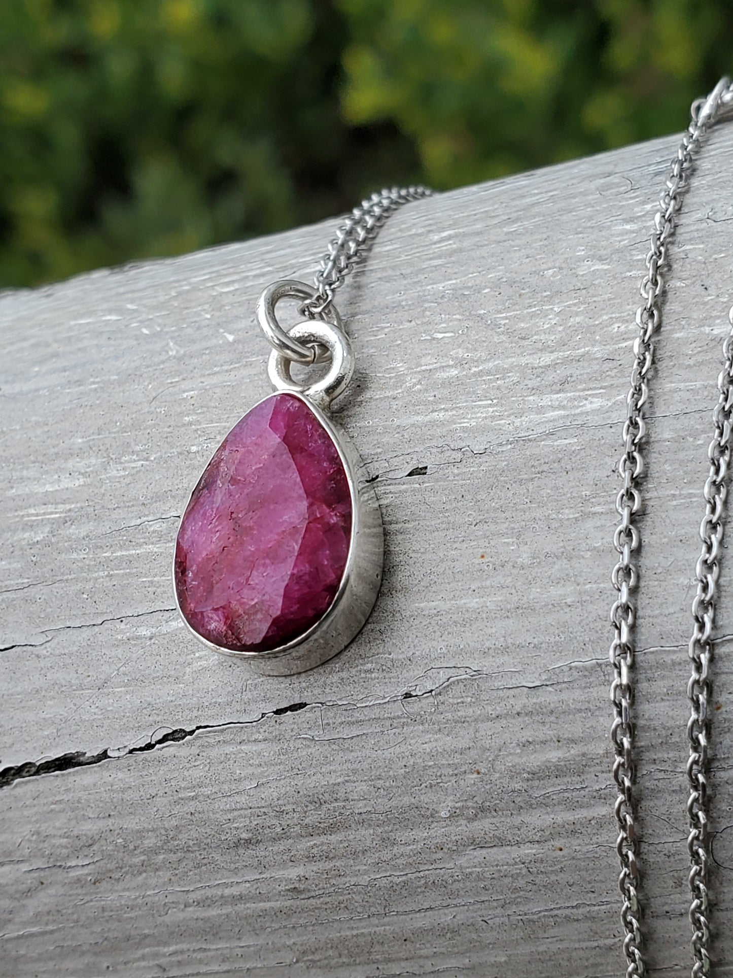 925 Sterling Silver 4ct Natural Opaque Ruby Teardrop Necklace