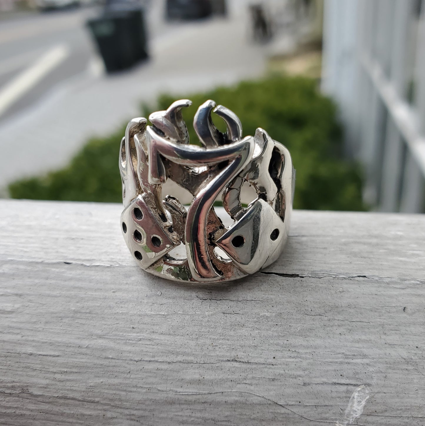 925 Sterling Silver Men's Lucky 7 Gambler Dice Fire Ring