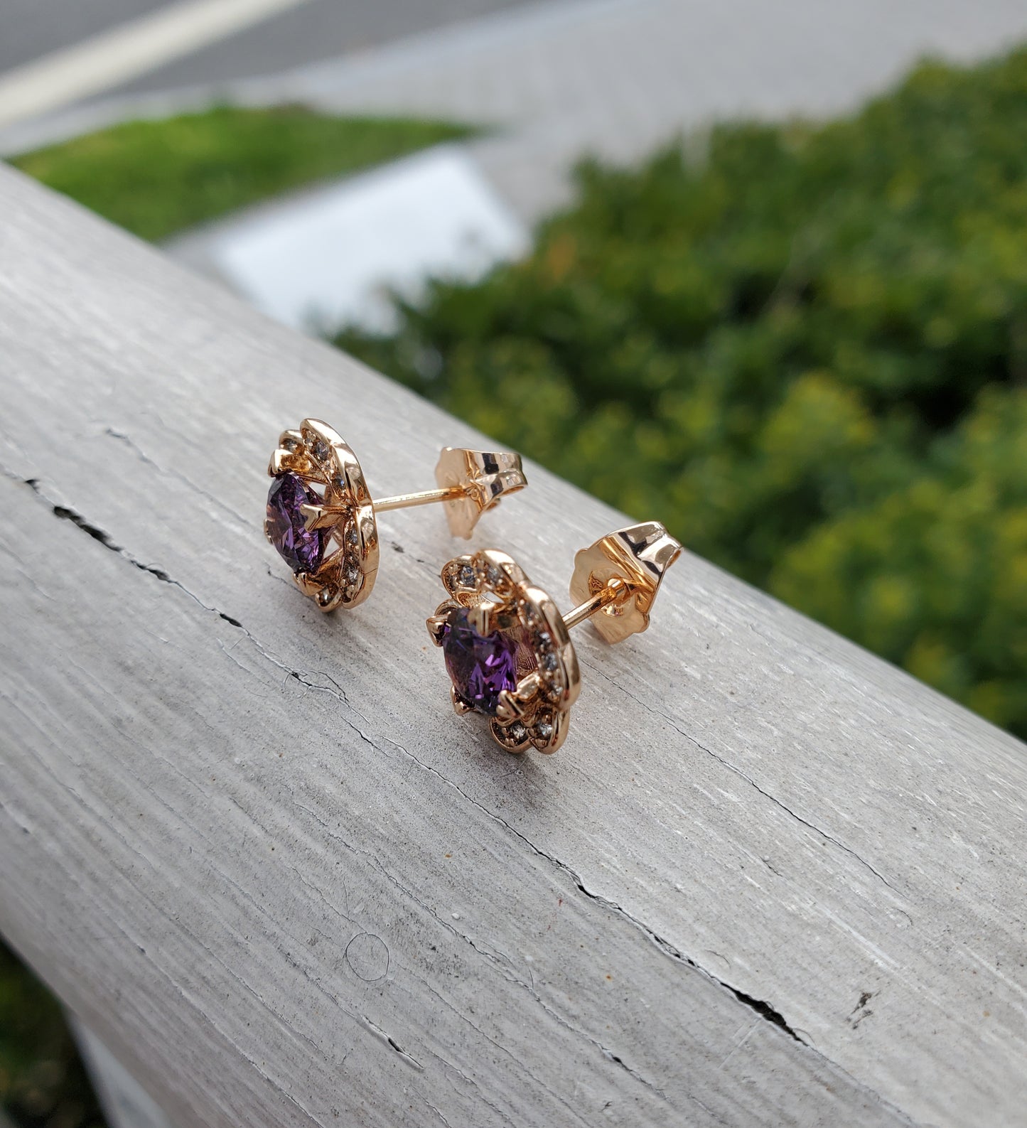 Stainless Steel Rose Vermeil Perfect Posies Purple Zirconia Stud Earrings