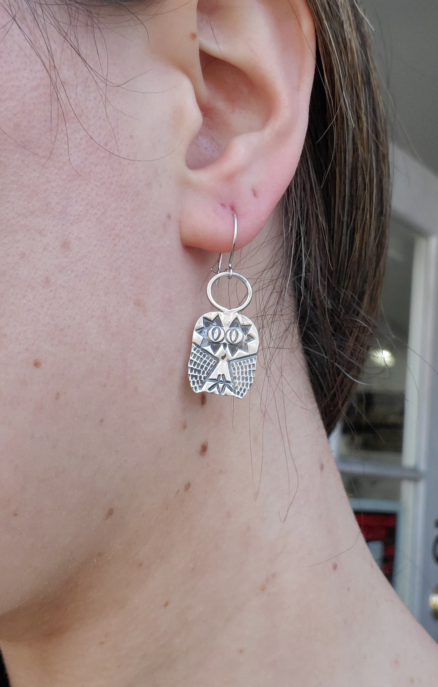 925 Sterling Silver Owl Oxidized Straus Dangle Earrings