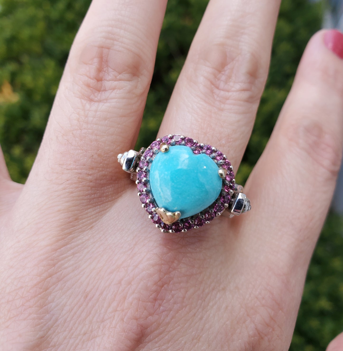 925 Sterling Silver Vermeil Turquoise & Amethyst Decorative Flip Ring