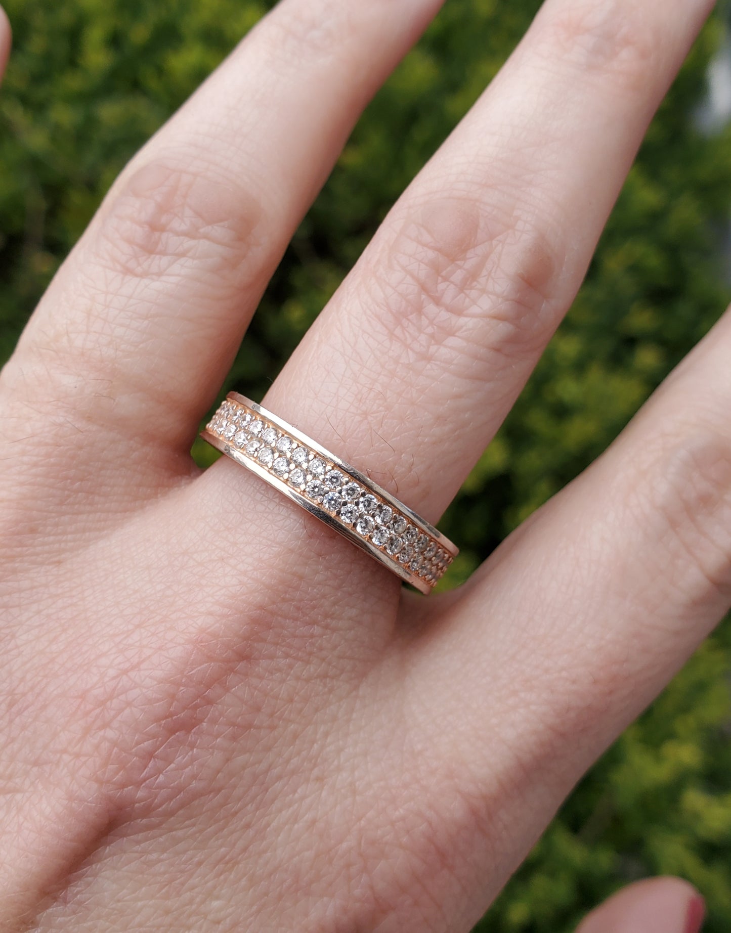925 Sterling Silver Rose Vermeil Designer YGI Zirconia Eternity Band Ring sz:9