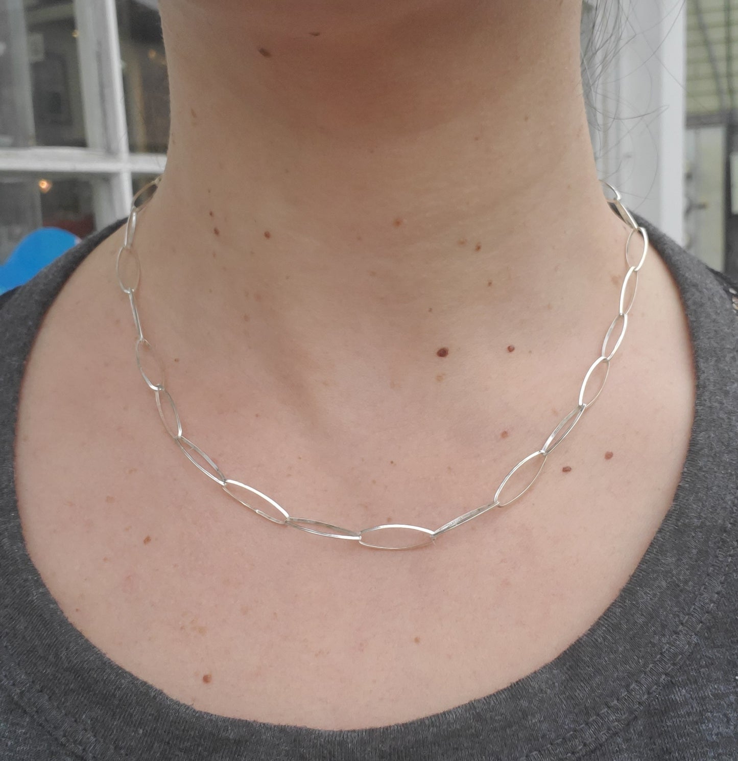 925 Sterling Silver Lightweight 18" Oblong Paperclip Design Necklace