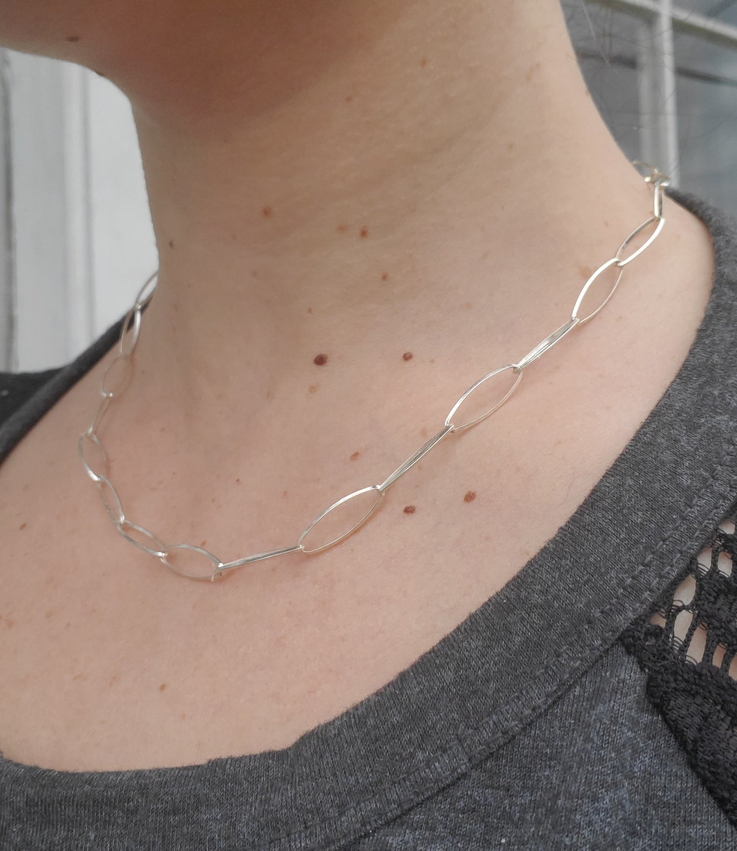 925 Sterling Silver Lightweight 18" Oblong Paperclip Design Necklace