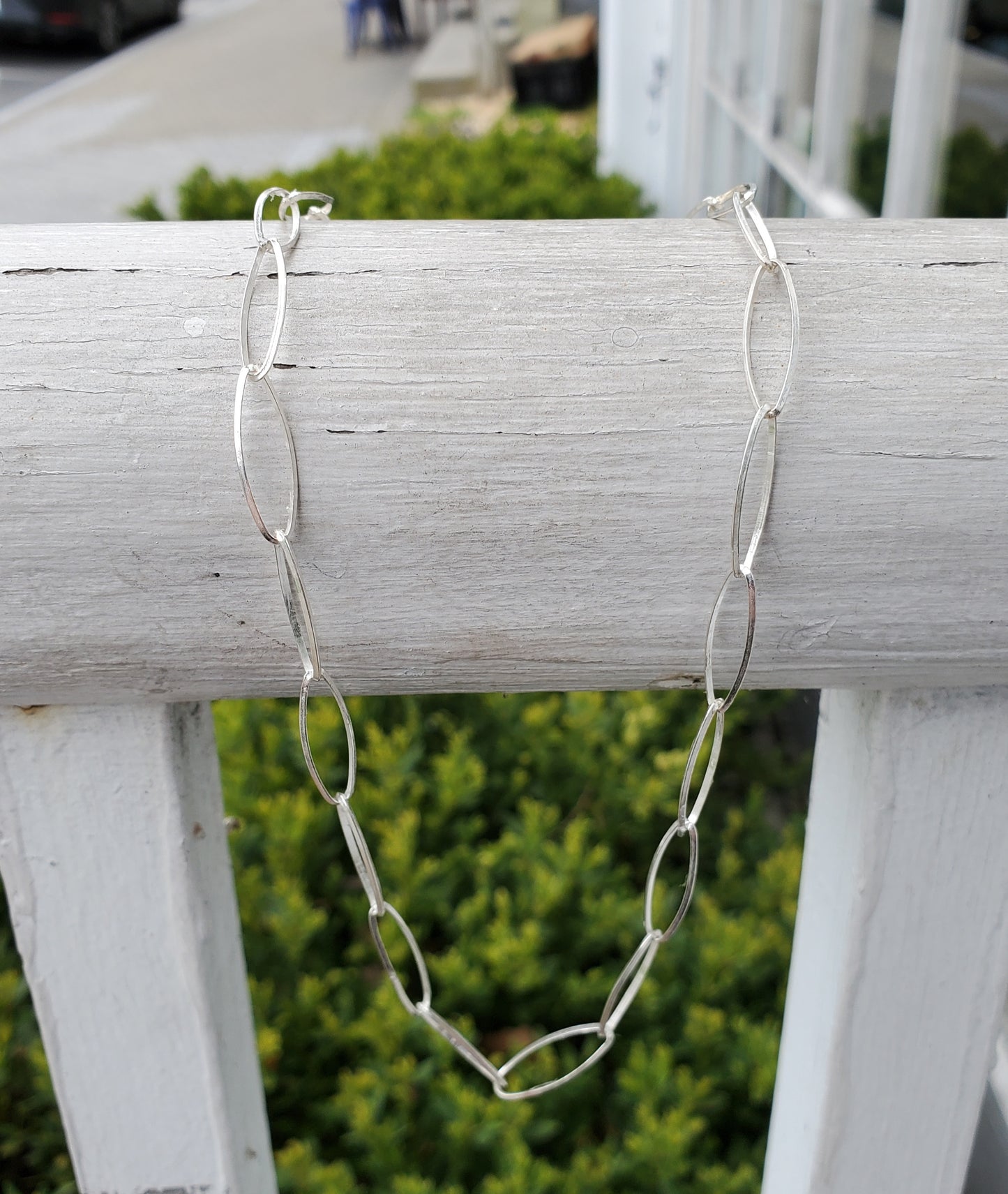 925 Sterling Silver Lightweight 18" Oblong Paperclip Design Necklace