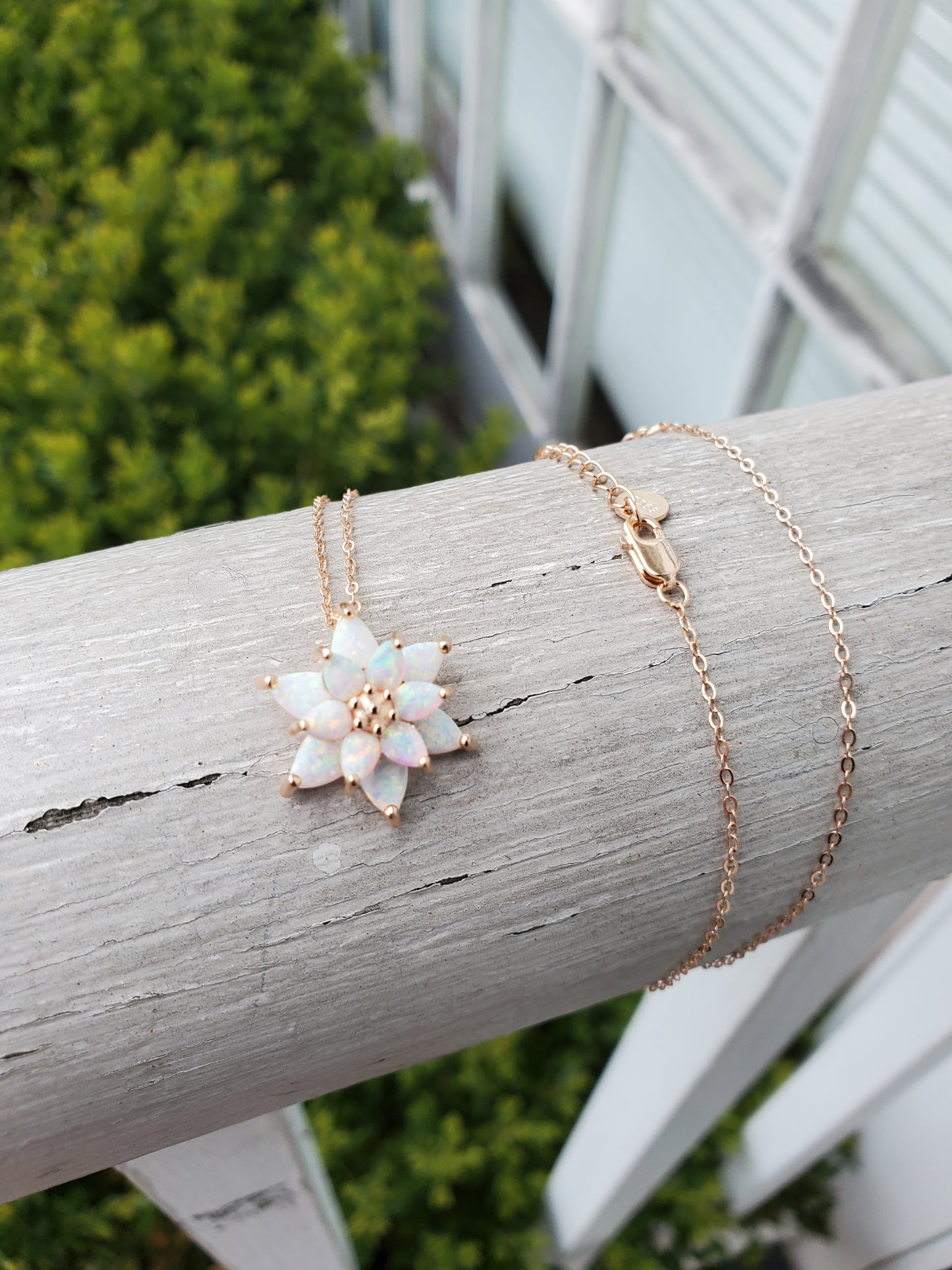 925 Sterling Silver Rose Vermeil Opalite Flower Necklace