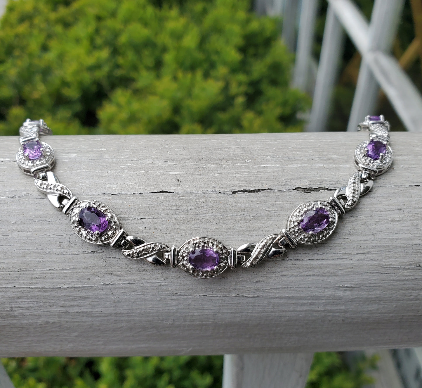 925 Sterling Silver Oval Amethyst XOXO Tennis bracelet