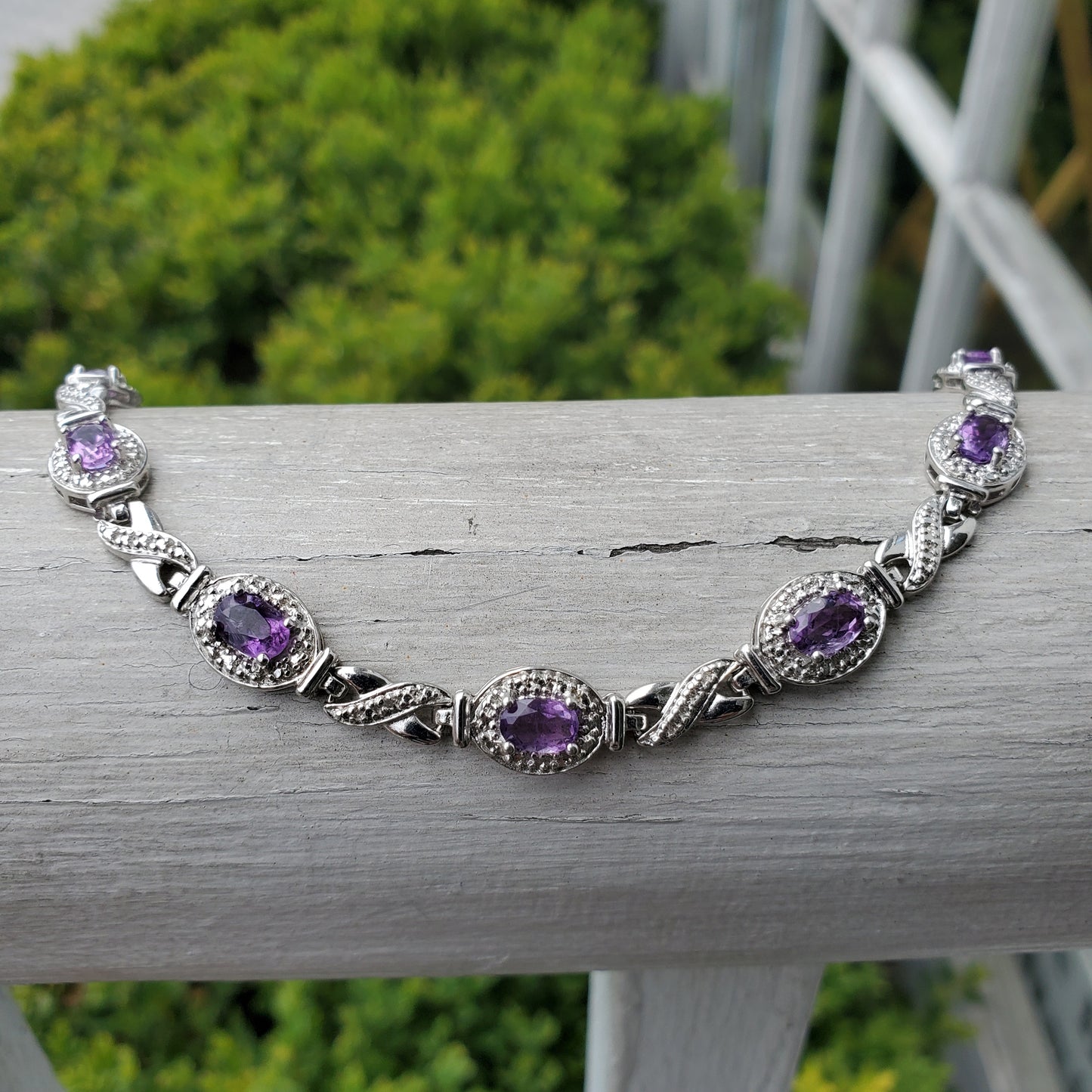 925 Sterling Silver Oval Amethyst XOXO Tennis bracelet