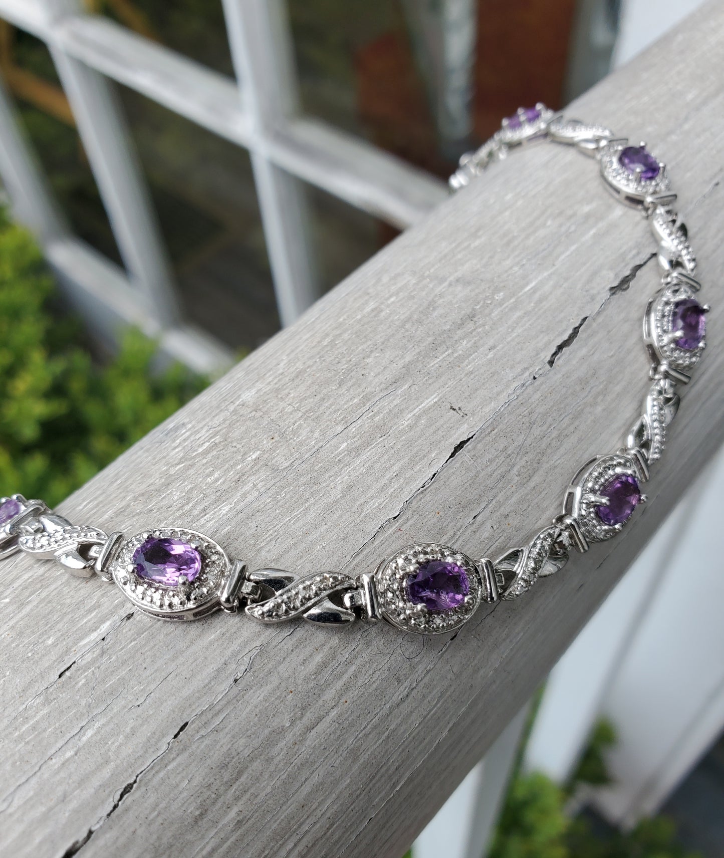 925 Sterling Silver Oval Amethyst XOXO Tennis bracelet