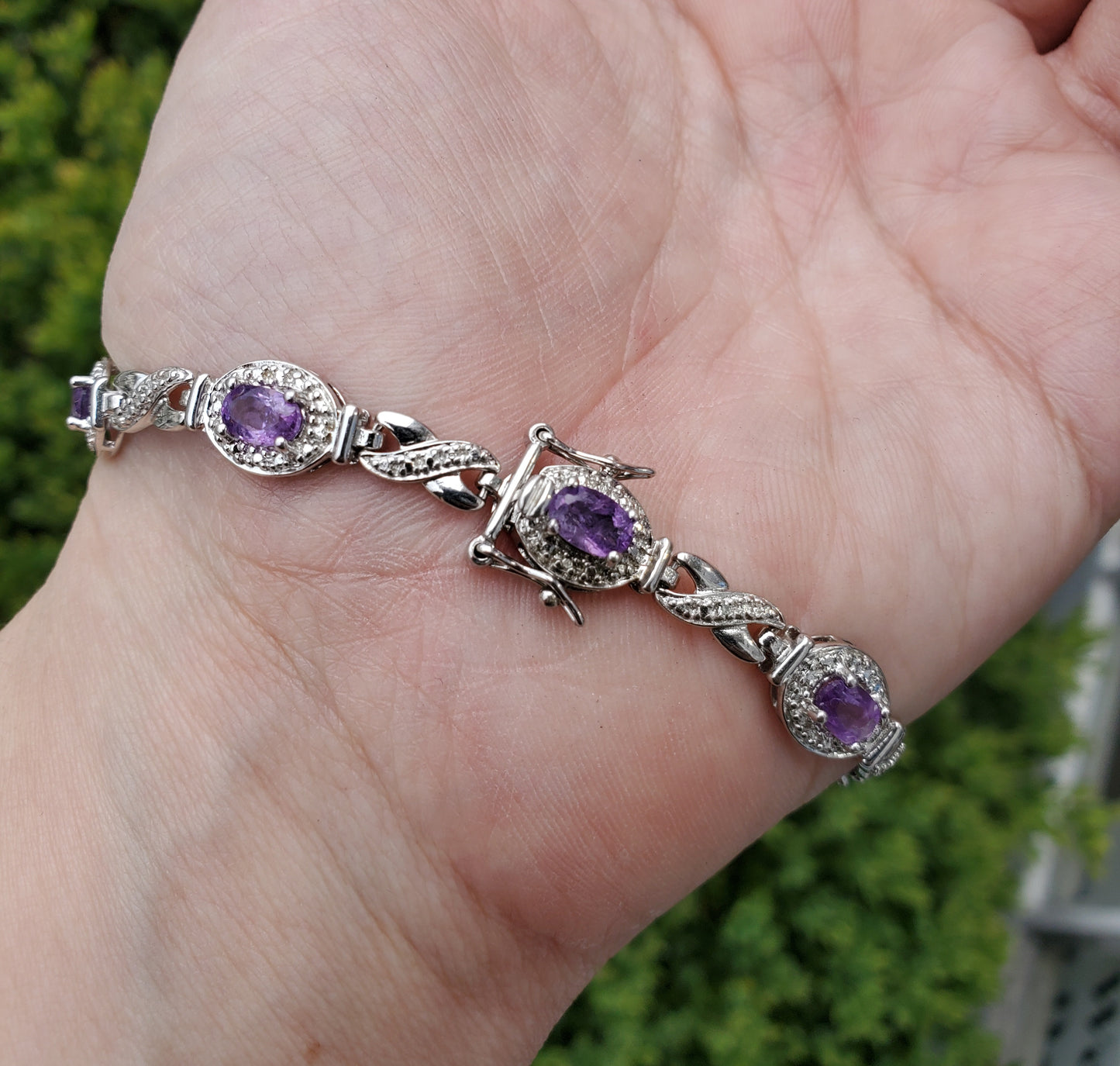 925 Sterling Silver Oval Amethyst XOXO Tennis bracelet