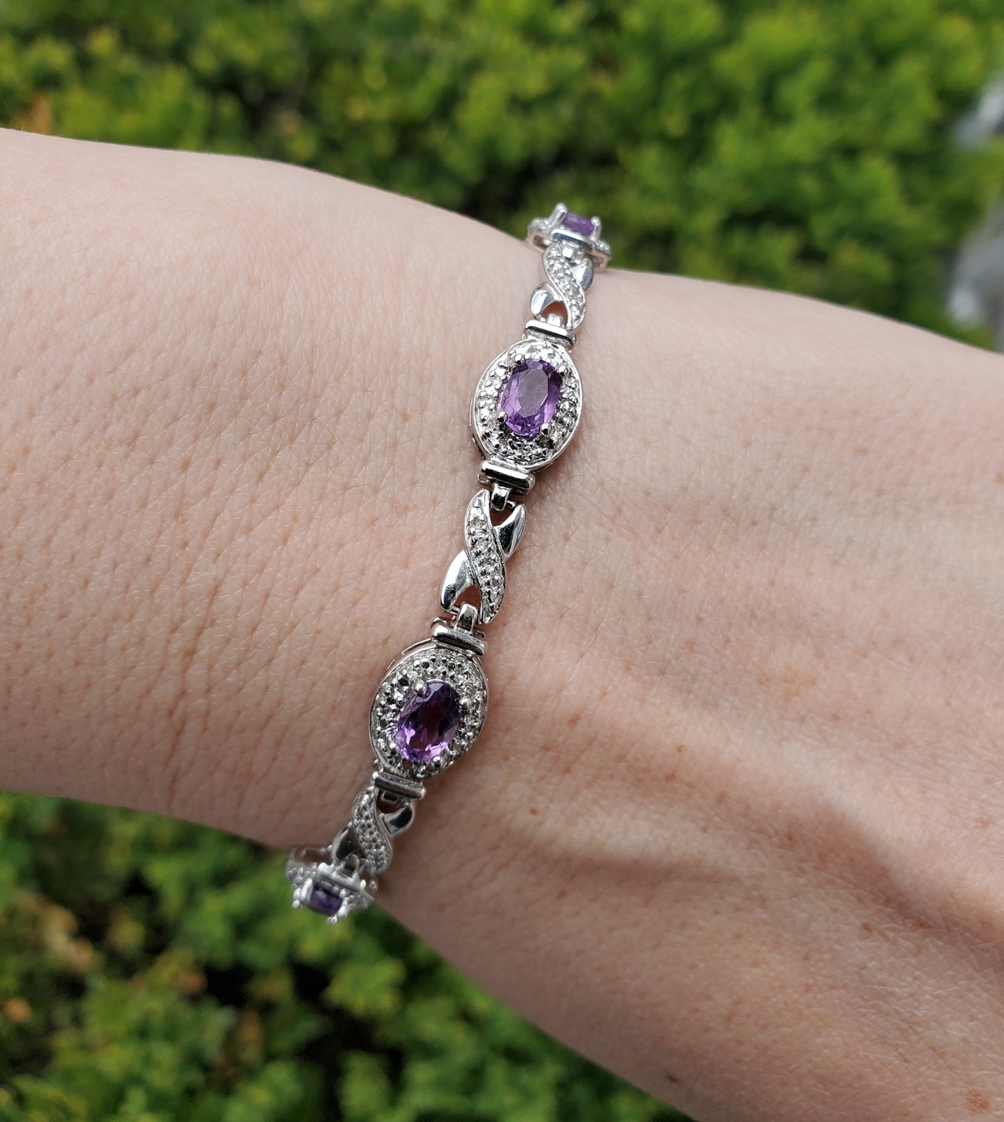 925 Sterling Silver Oval Amethyst XOXO Tennis bracelet