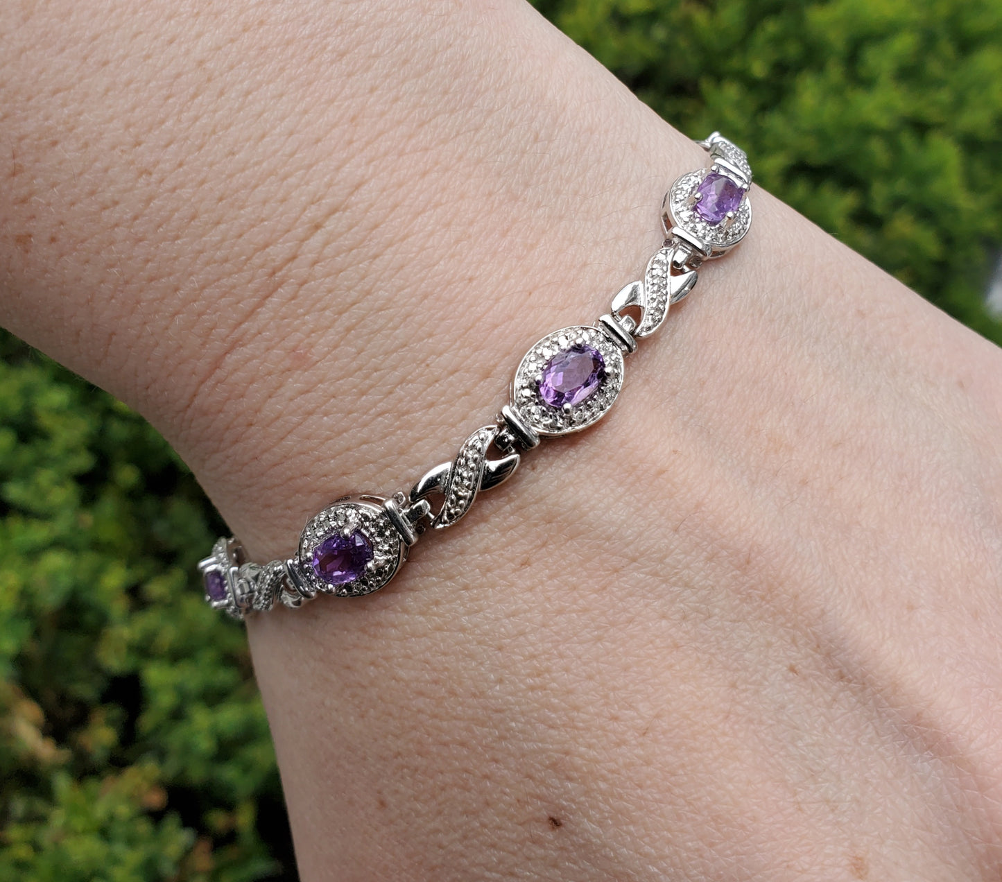 925 Sterling Silver Oval Amethyst XOXO Tennis bracelet