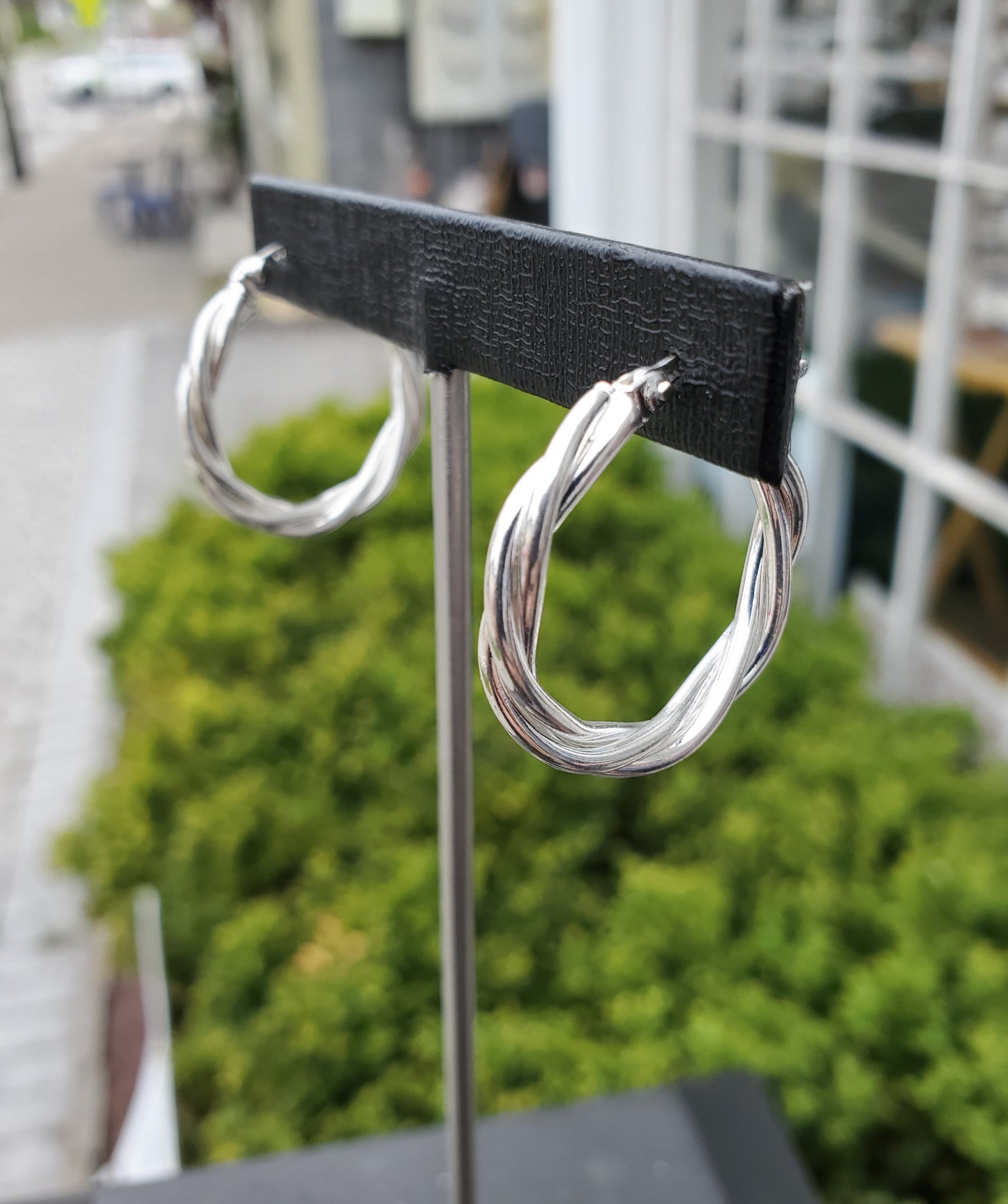 925 Sterling Silver Ladies Hi-Polish Twist Braided Hoop Earrings