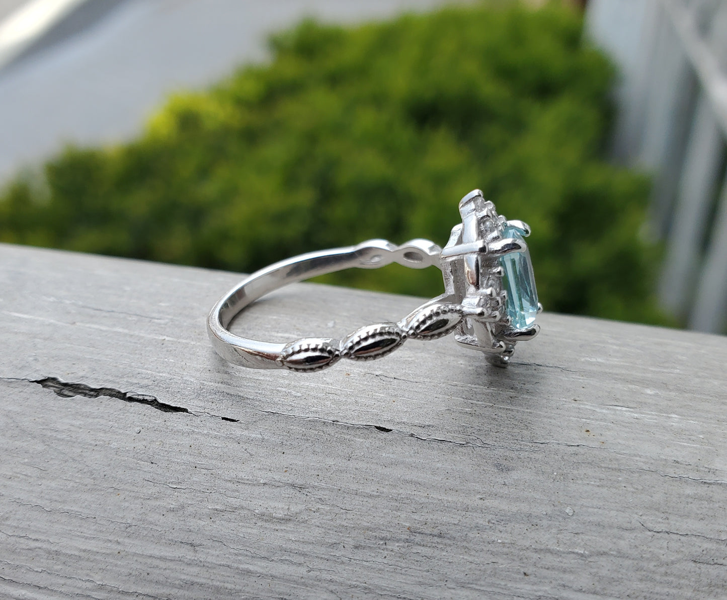 925 Sterling Silver Synthetic Aquamarine & Zirconia Ring