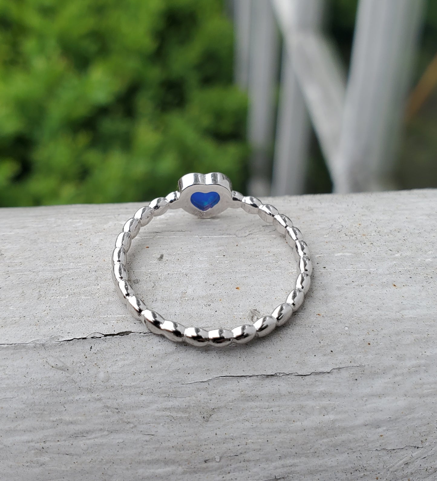 925 Sterling Silver Blue Opal Beaded Band Ring