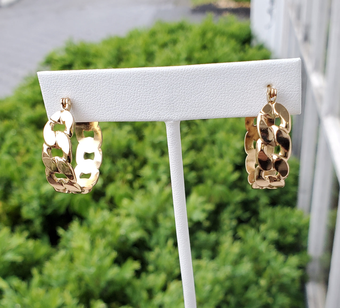 Stainless Steel Gold Plated Cuban Link Hoop Earrings