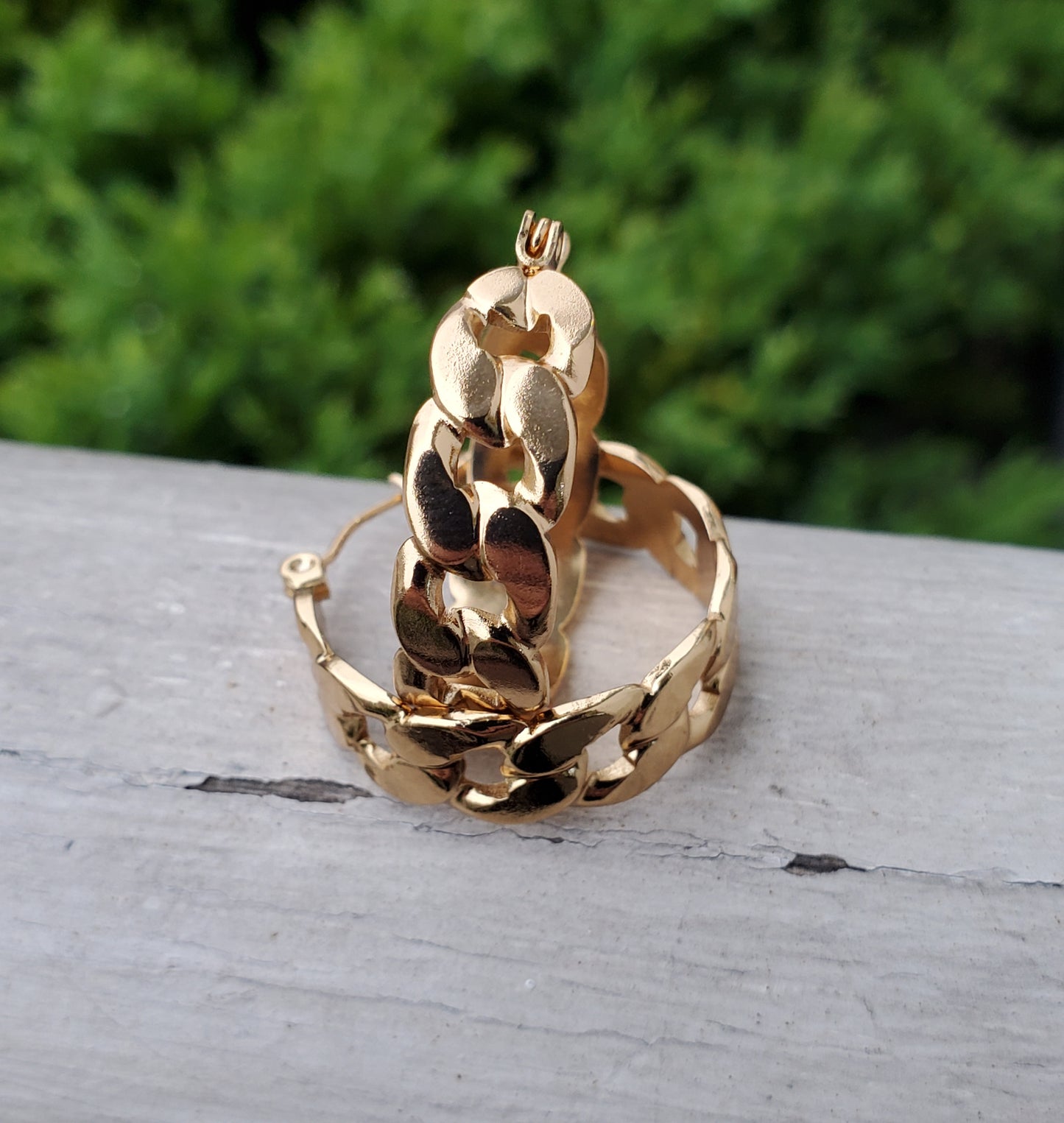 Stainless Steel Gold Plated Cuban Link Hoop Earrings
