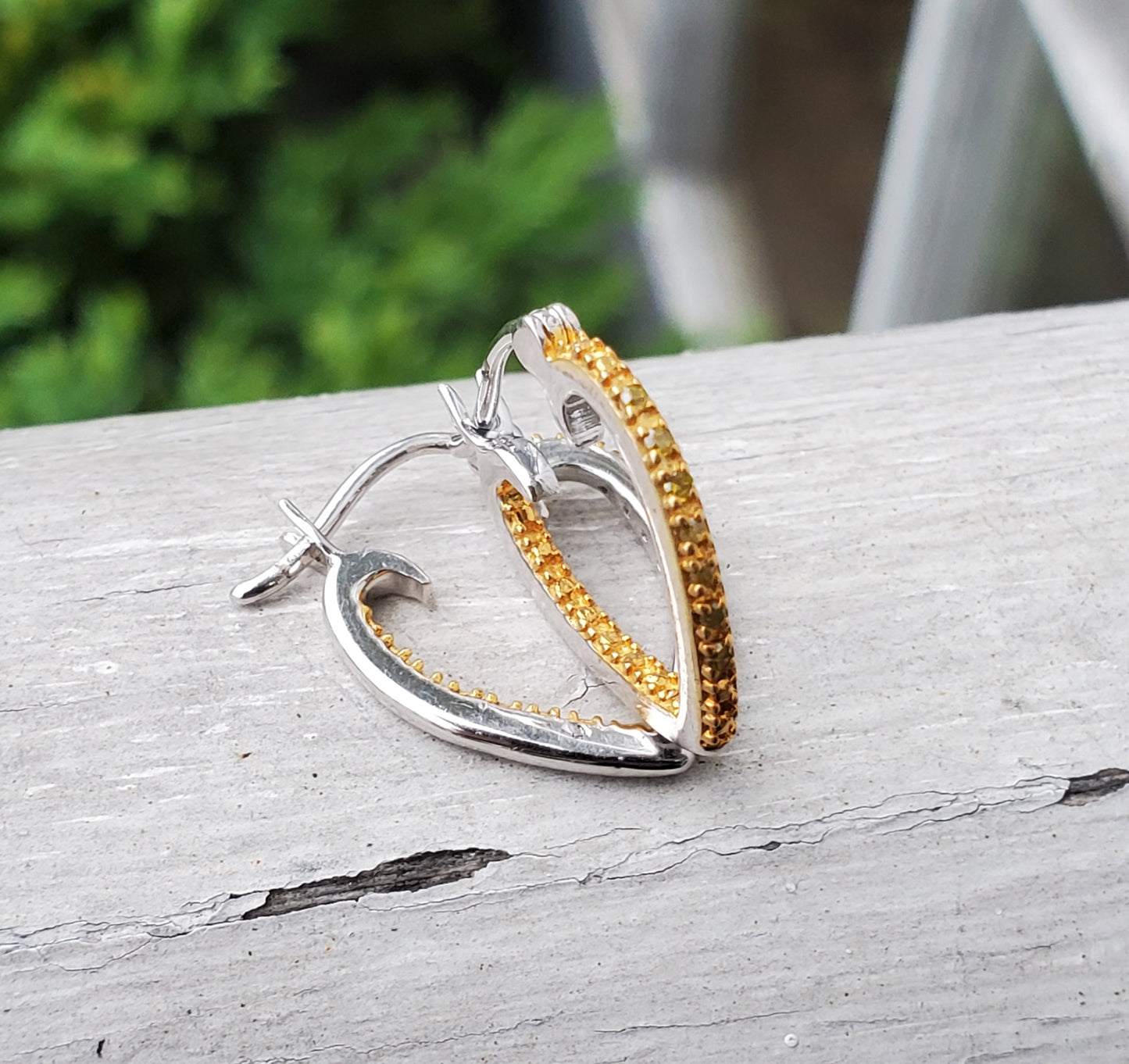 925 Sterling Silver & 14k Gold Vermeil Canary Yellow Diamond Heart Hoop Earrings