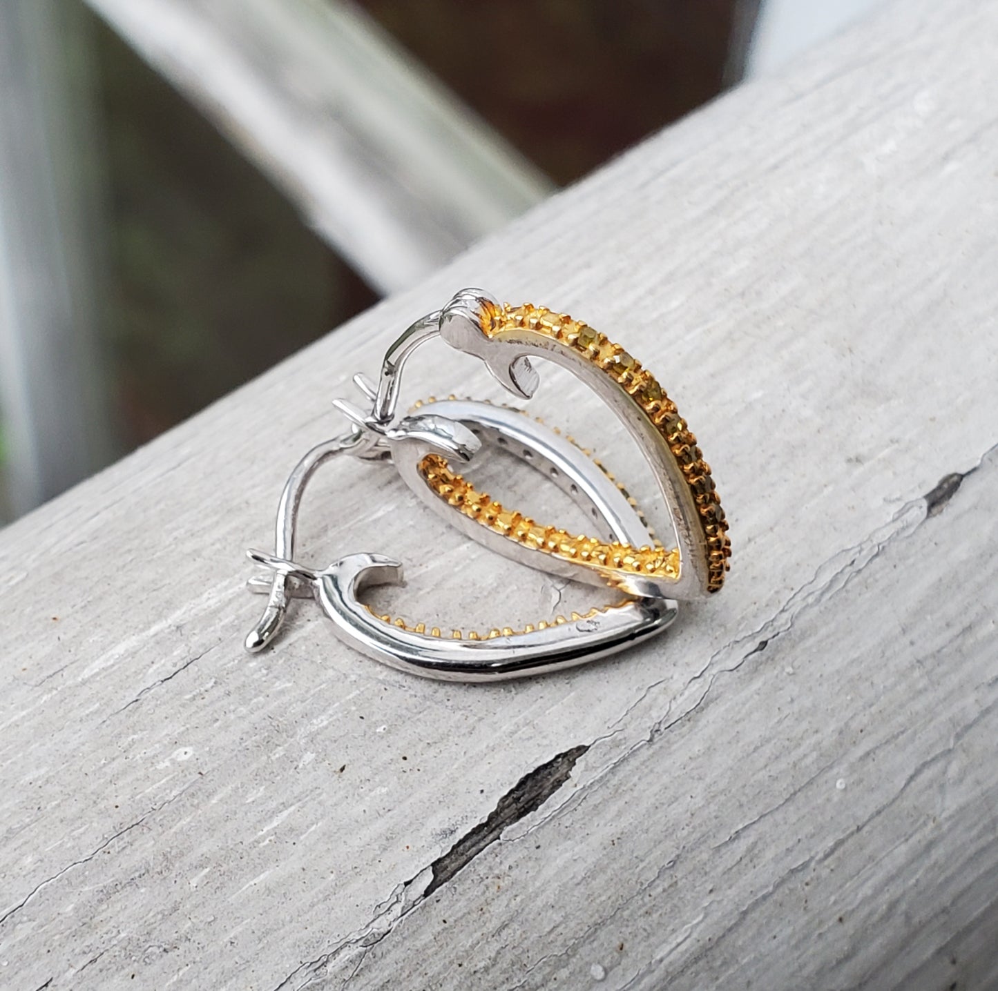 925 Sterling Silver & 14k Gold Vermeil Canary Yellow Diamond Heart Hoop Earrings