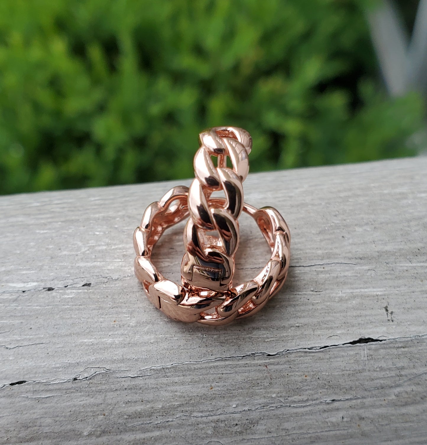 925 Sterling Silver Rose Vermeil Cuban Link Huggie Hoop Earrings