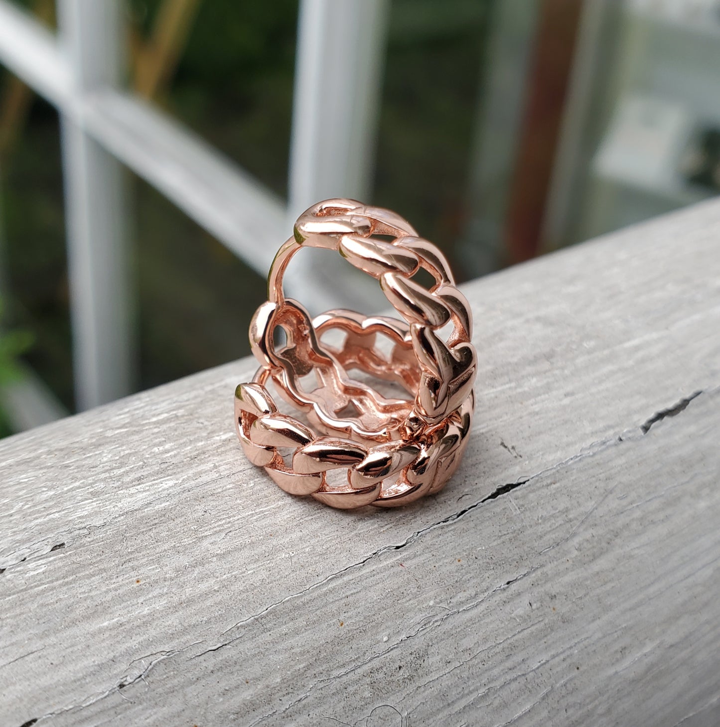 925 Sterling Silver Rose Vermeil Cuban Link Huggie Hoop Earrings