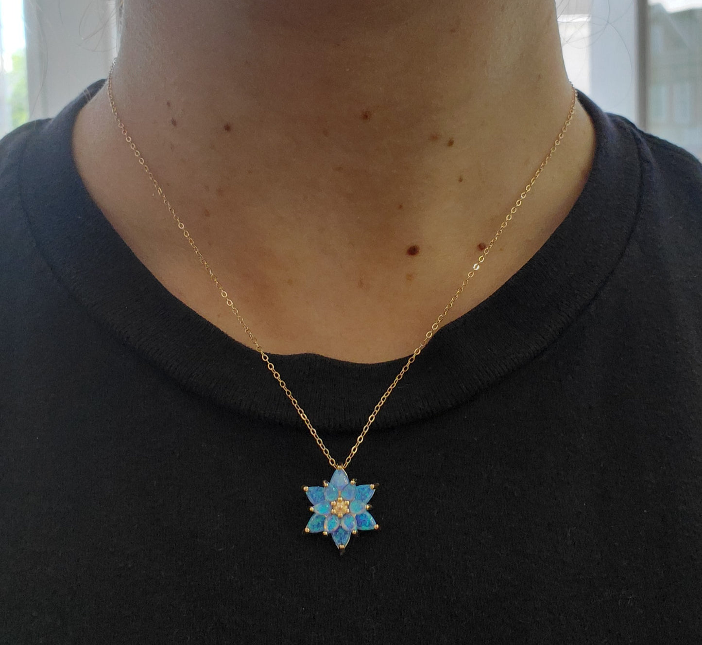 925 Sterling Silver Rose Vermeil Opalite Flower Necklace