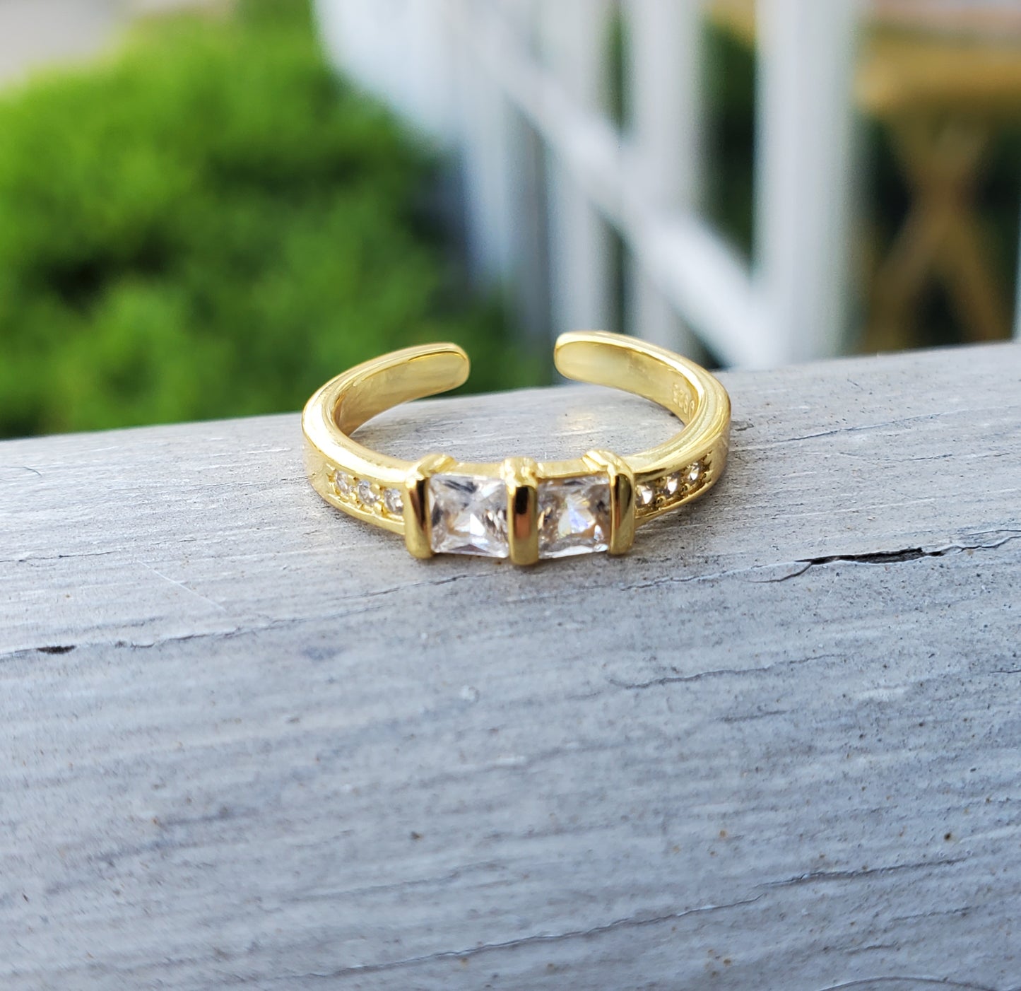 925 Sterling Silver Vermeil Princess Cut Zirconia Adjustable Toe/ Mid-Finger Ring