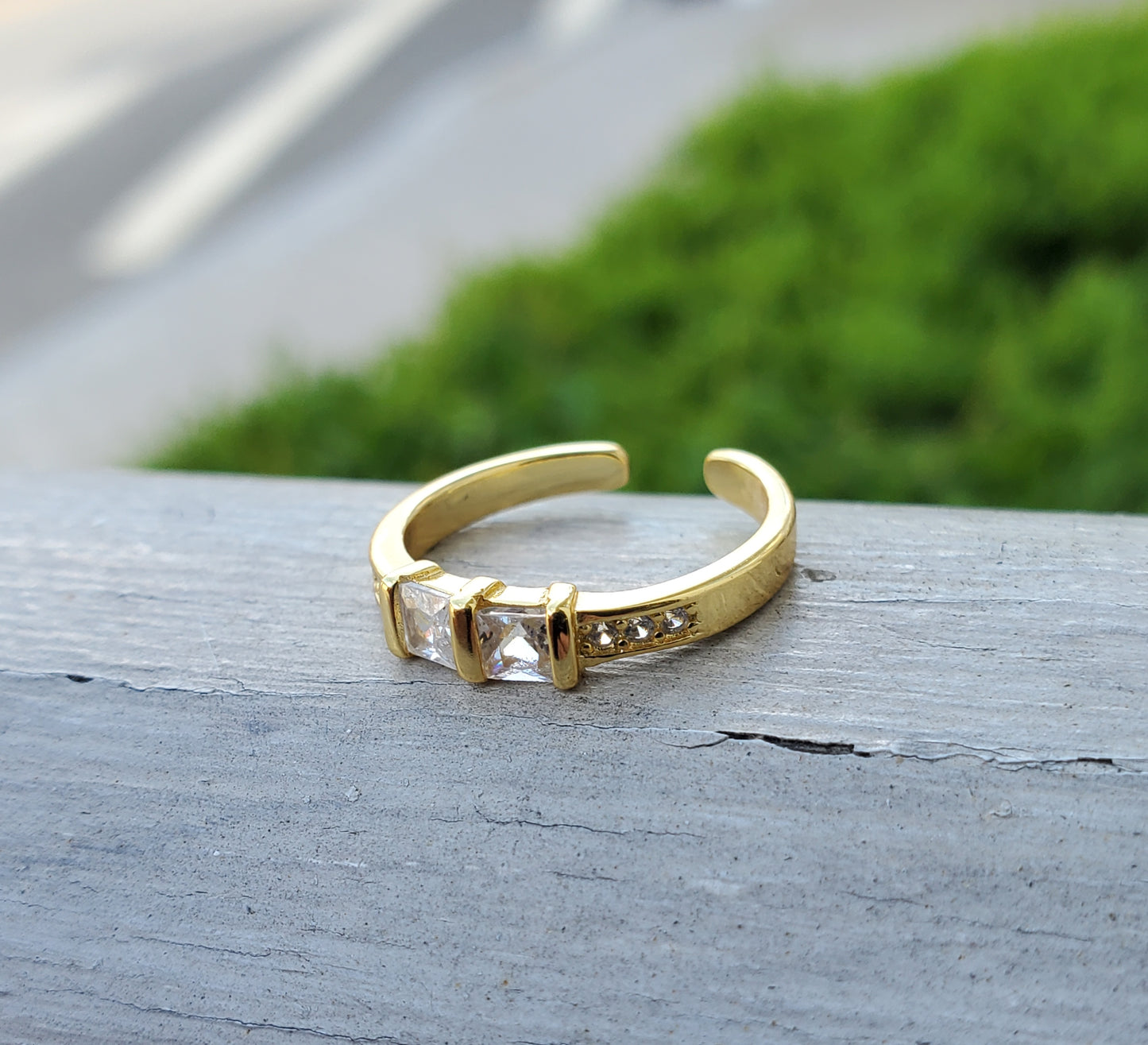 925 Sterling Silver Vermeil Princess Cut Zirconia Adjustable Toe/ Mid-Finger Ring