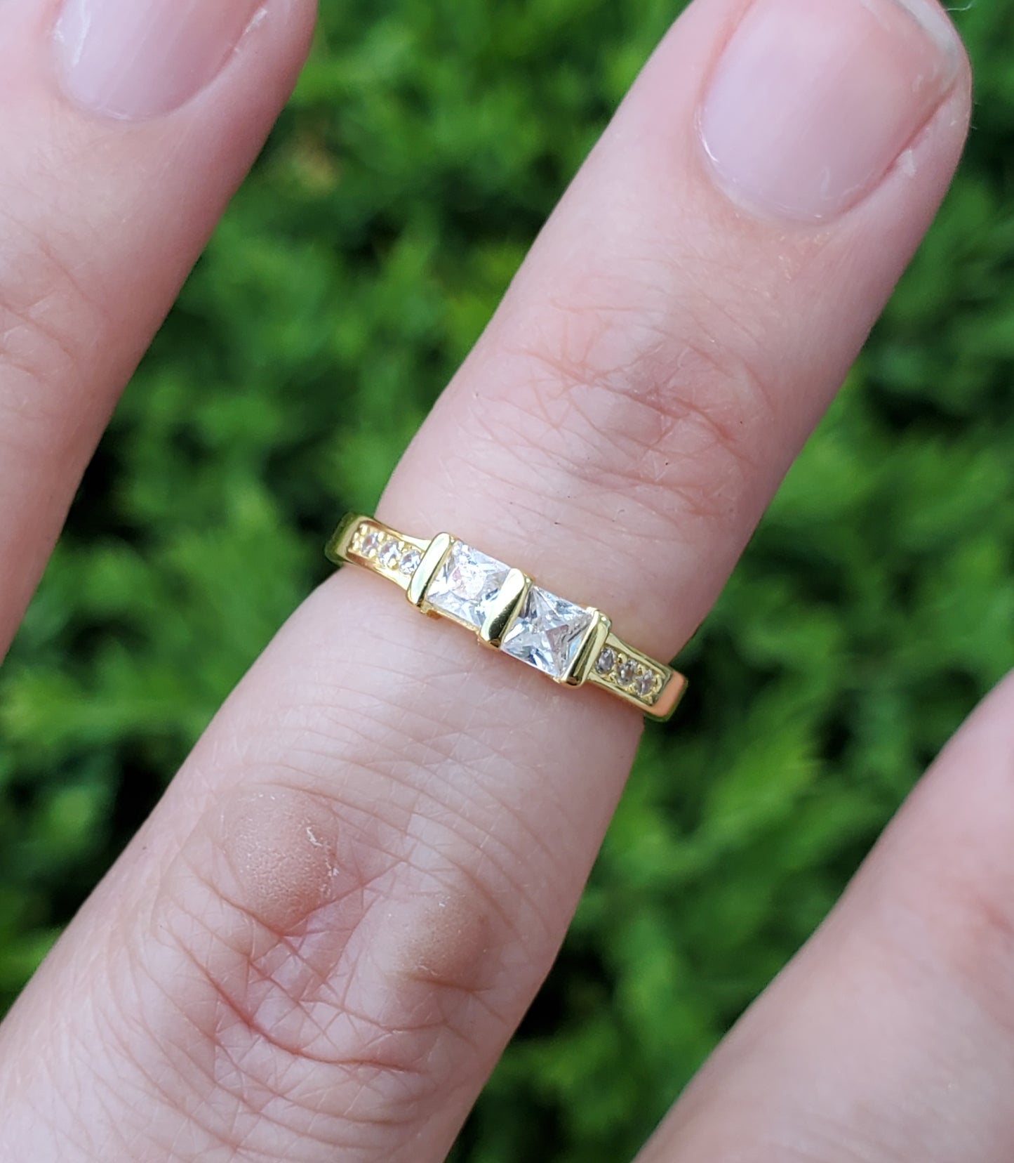 925 Sterling Silver Vermeil Princess Cut Zirconia Adjustable Toe/ Mid-Finger Ring