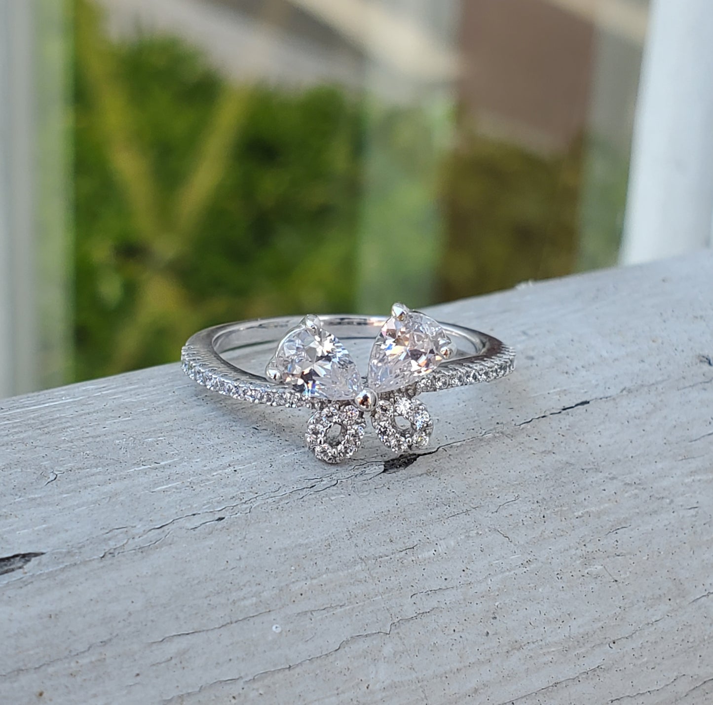 925 Sterling Silver Pear Shape Zirconia Butterfly Ring