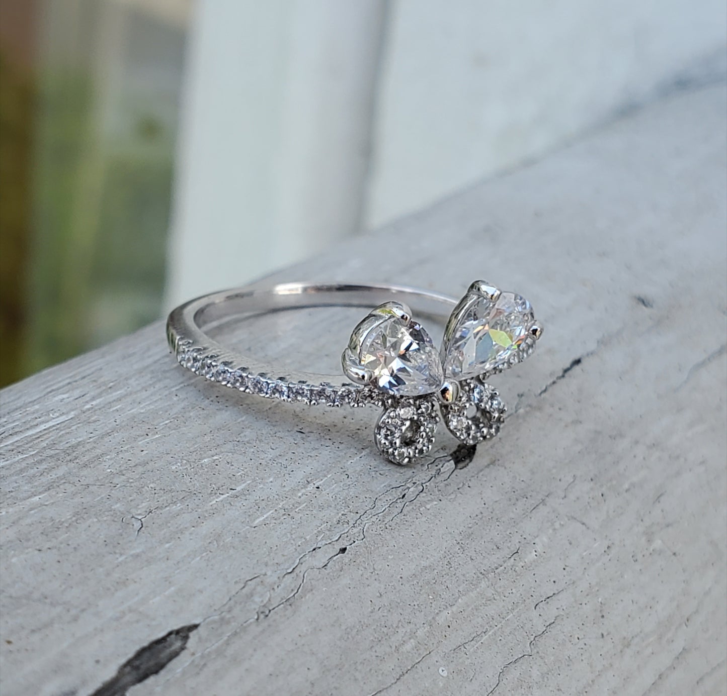 925 Sterling Silver Pear Shape Zirconia Butterfly Ring