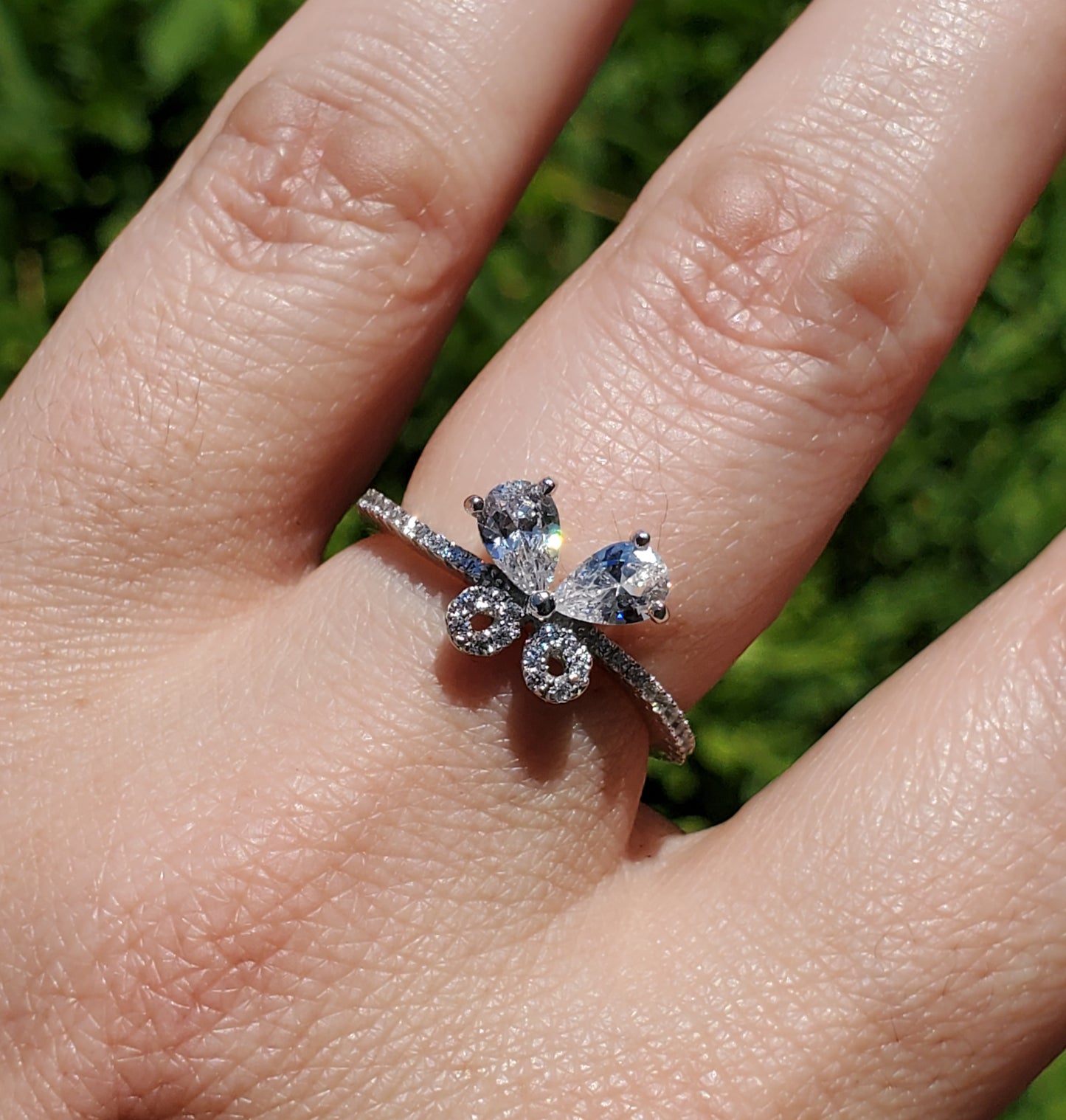 925 Sterling Silver Pear Shape Zirconia Butterfly Ring