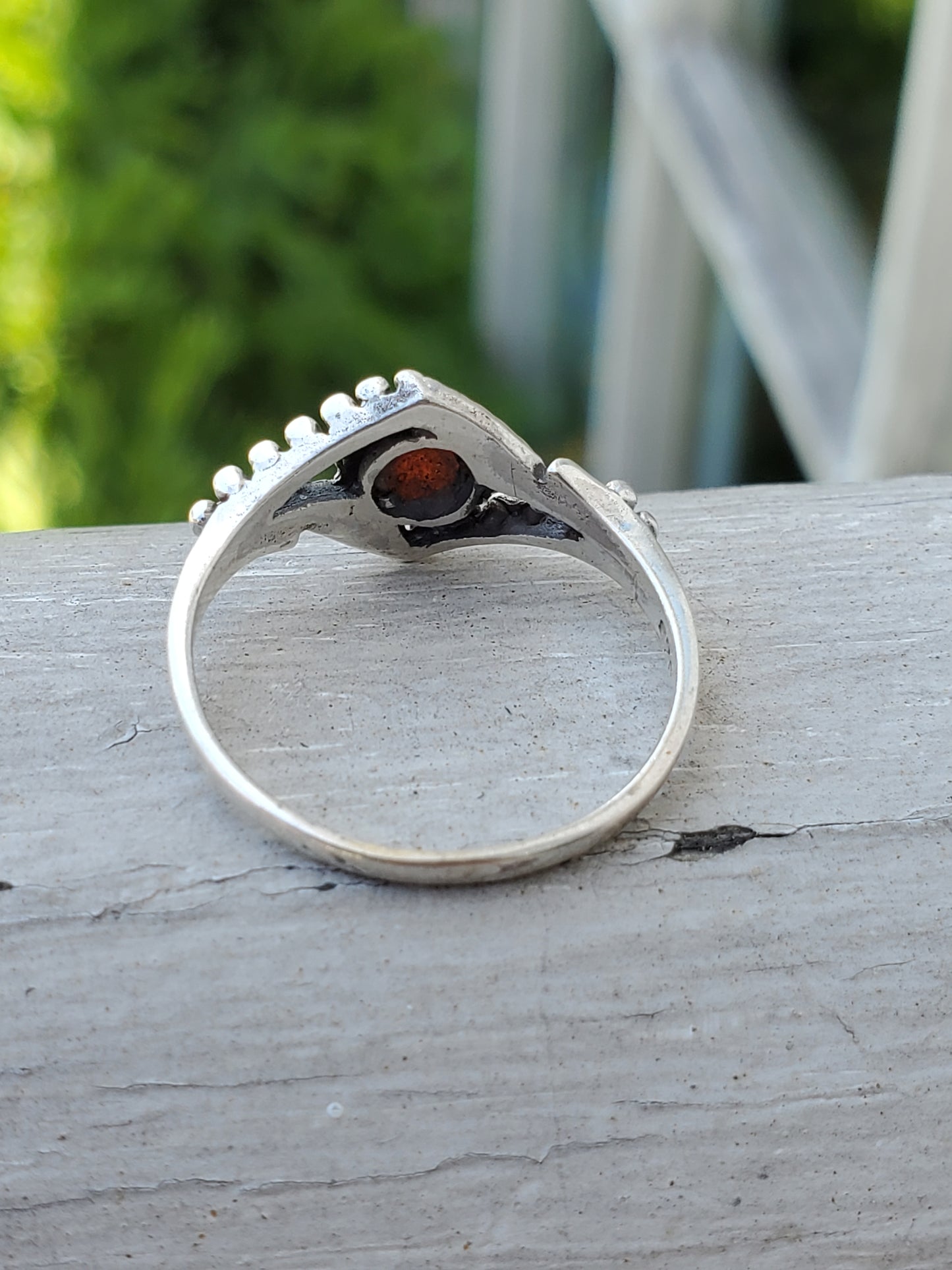 925 Sterling Silver Carnelian Feather Beaded Design Ring