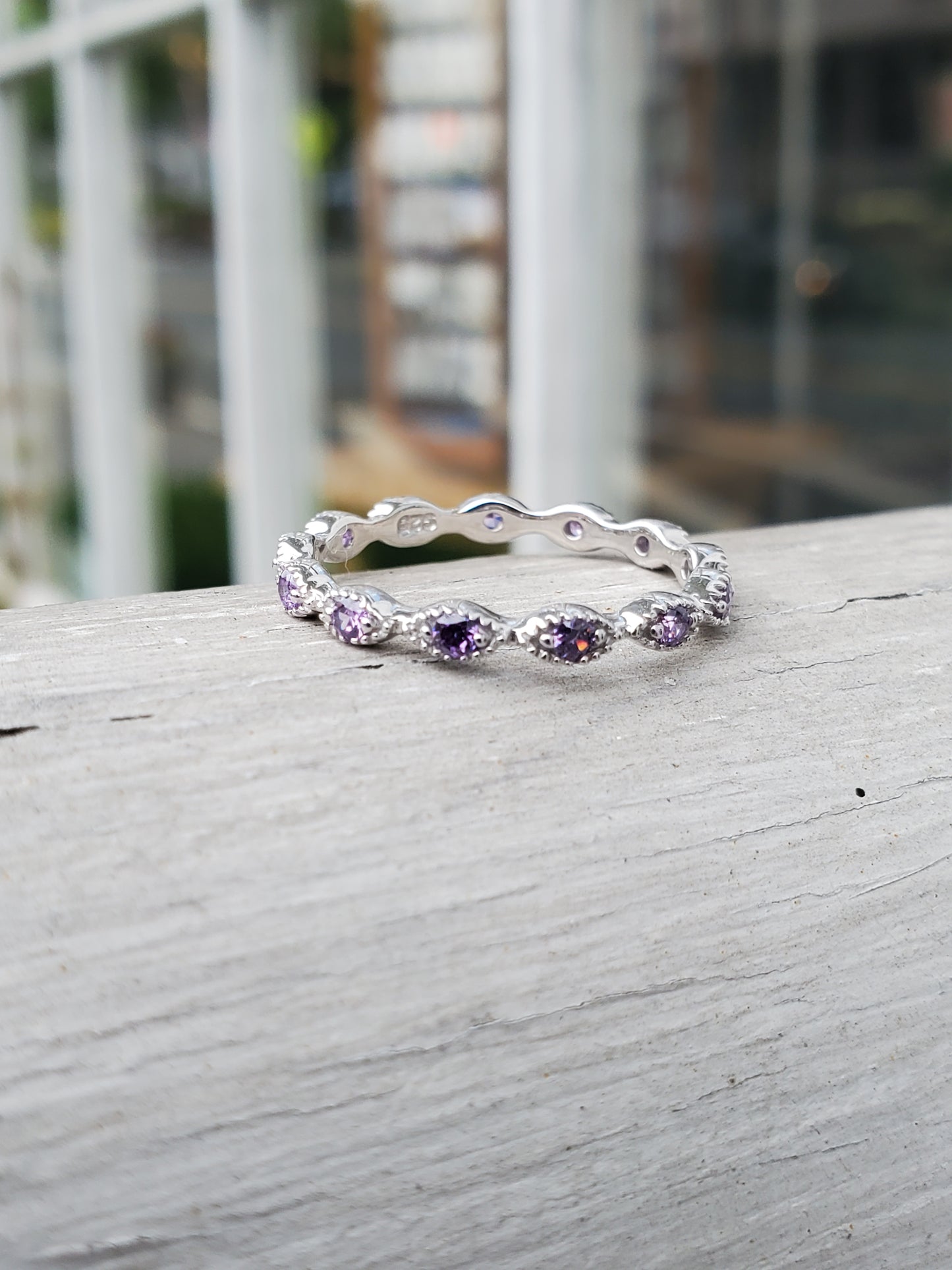925 Sterling Silver Amethyst Eternity Band Ring