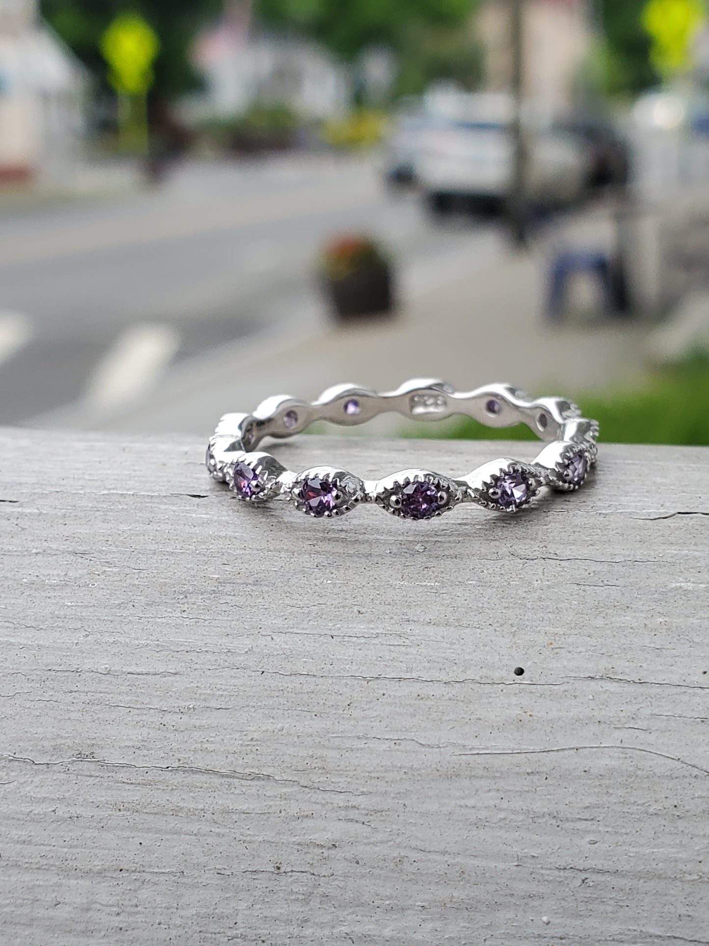 925 Sterling Silver Amethyst Eternity Band Ring