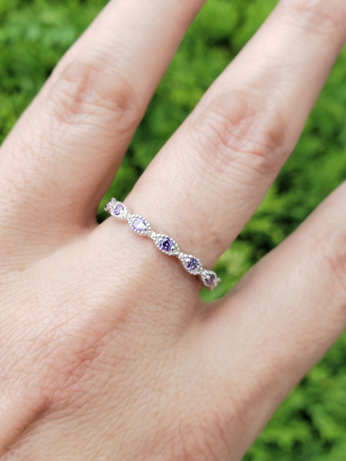 925 Sterling Silver Amethyst Eternity Band Ring