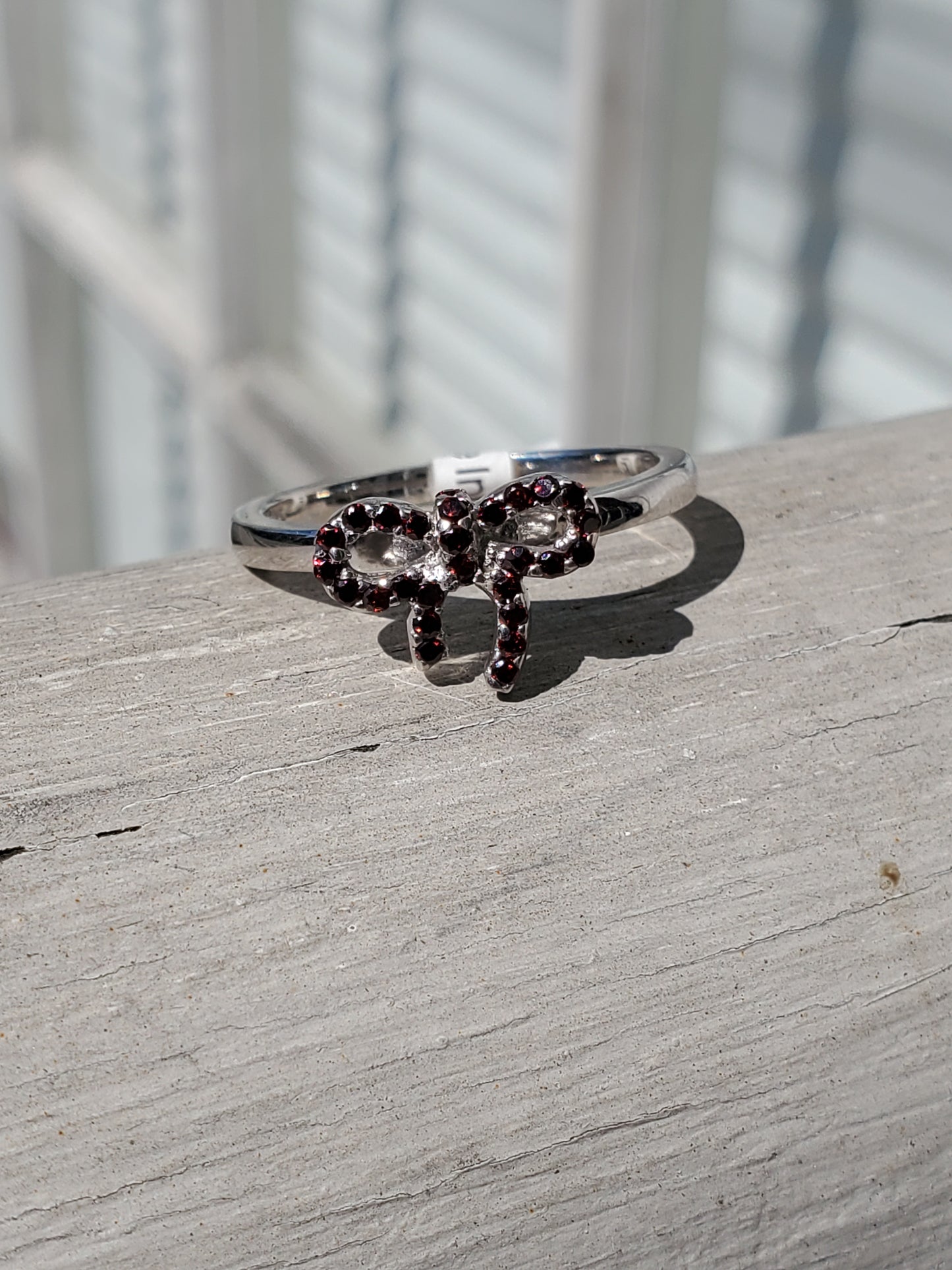 925 Sterling Silver Pave set Garnet Bow Ring