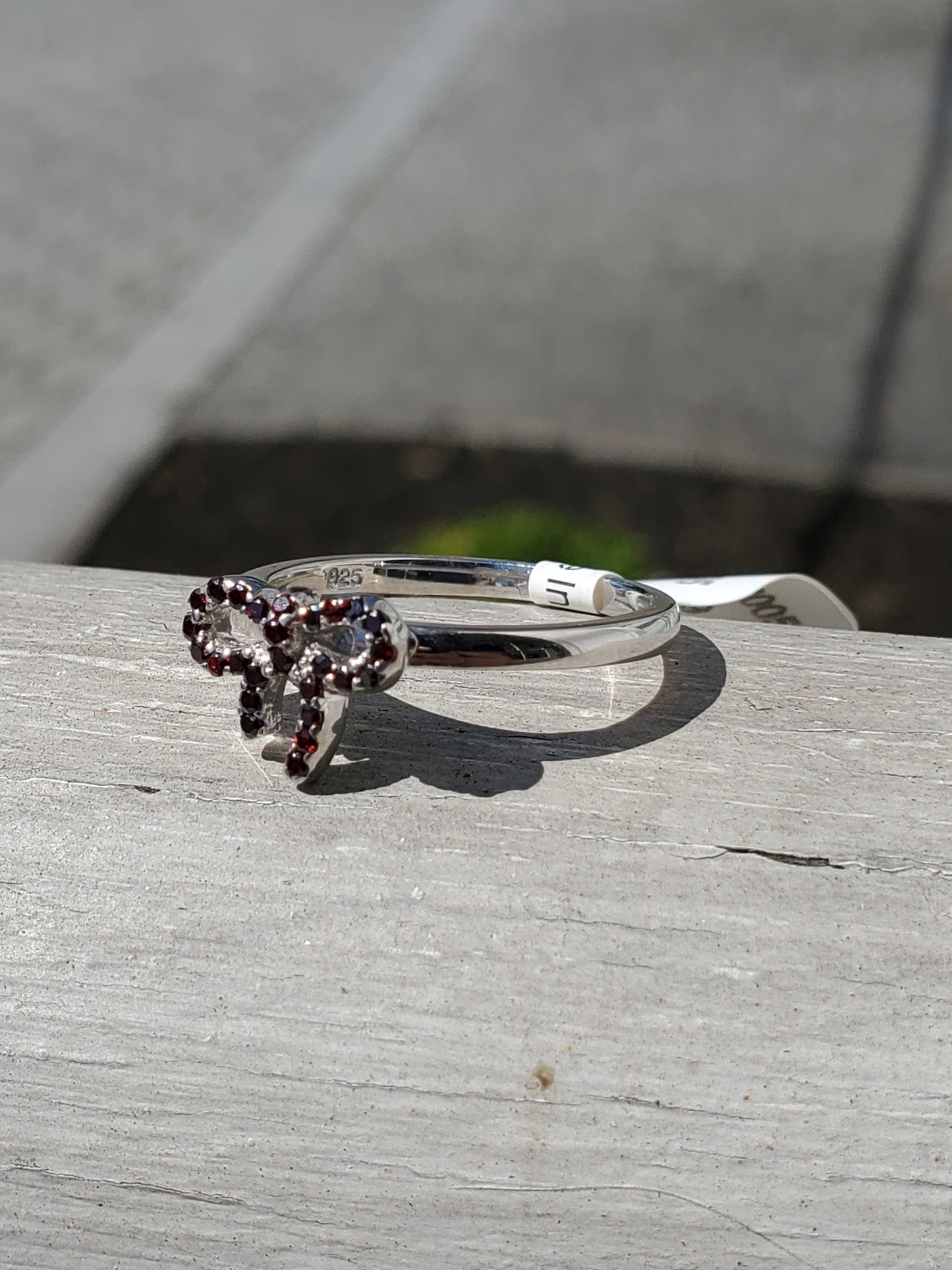 925 Sterling Silver Pave set Garnet Bow Ring