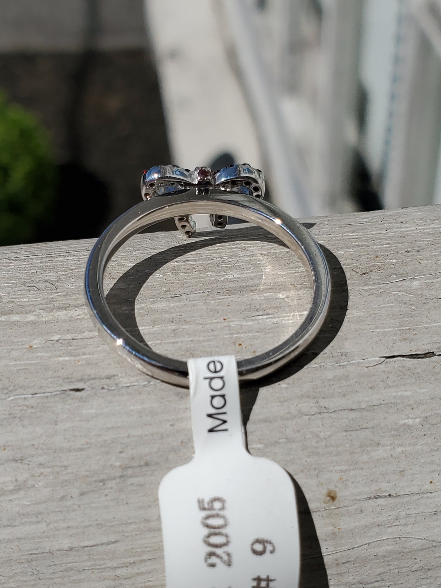 925 Sterling Silver Pave set Garnet Bow Ring