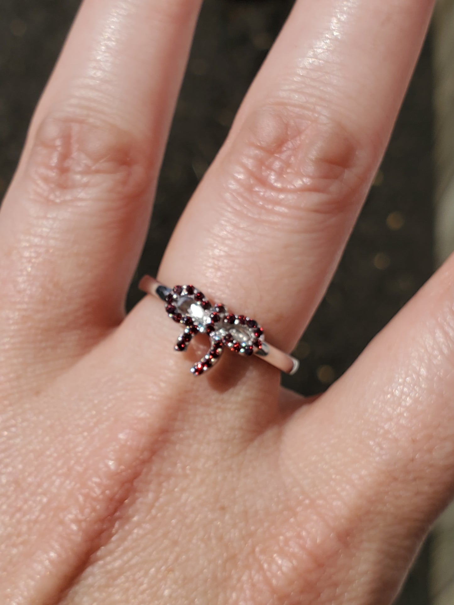 925 Sterling Silver Pave set Garnet Bow Ring