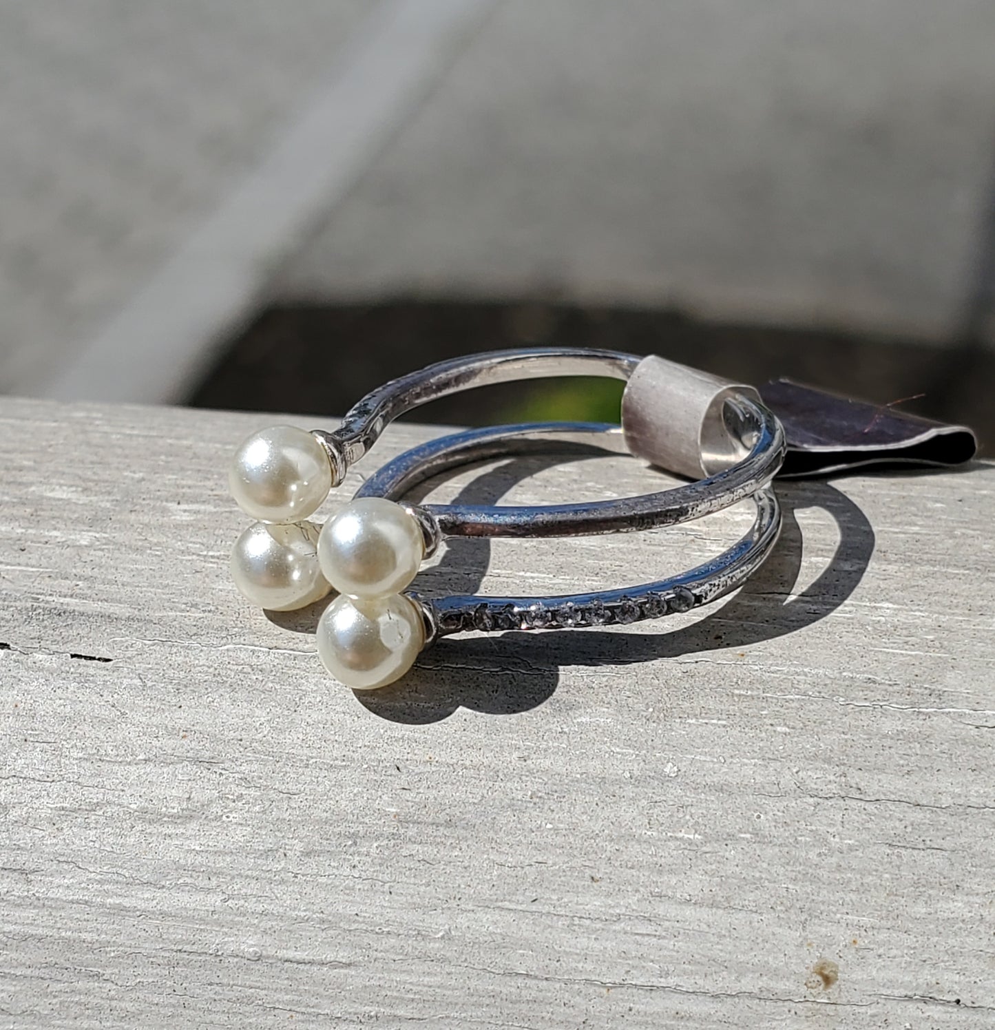 925 Sterling Silver Double Open 4 Pearl & CZ Band Ring