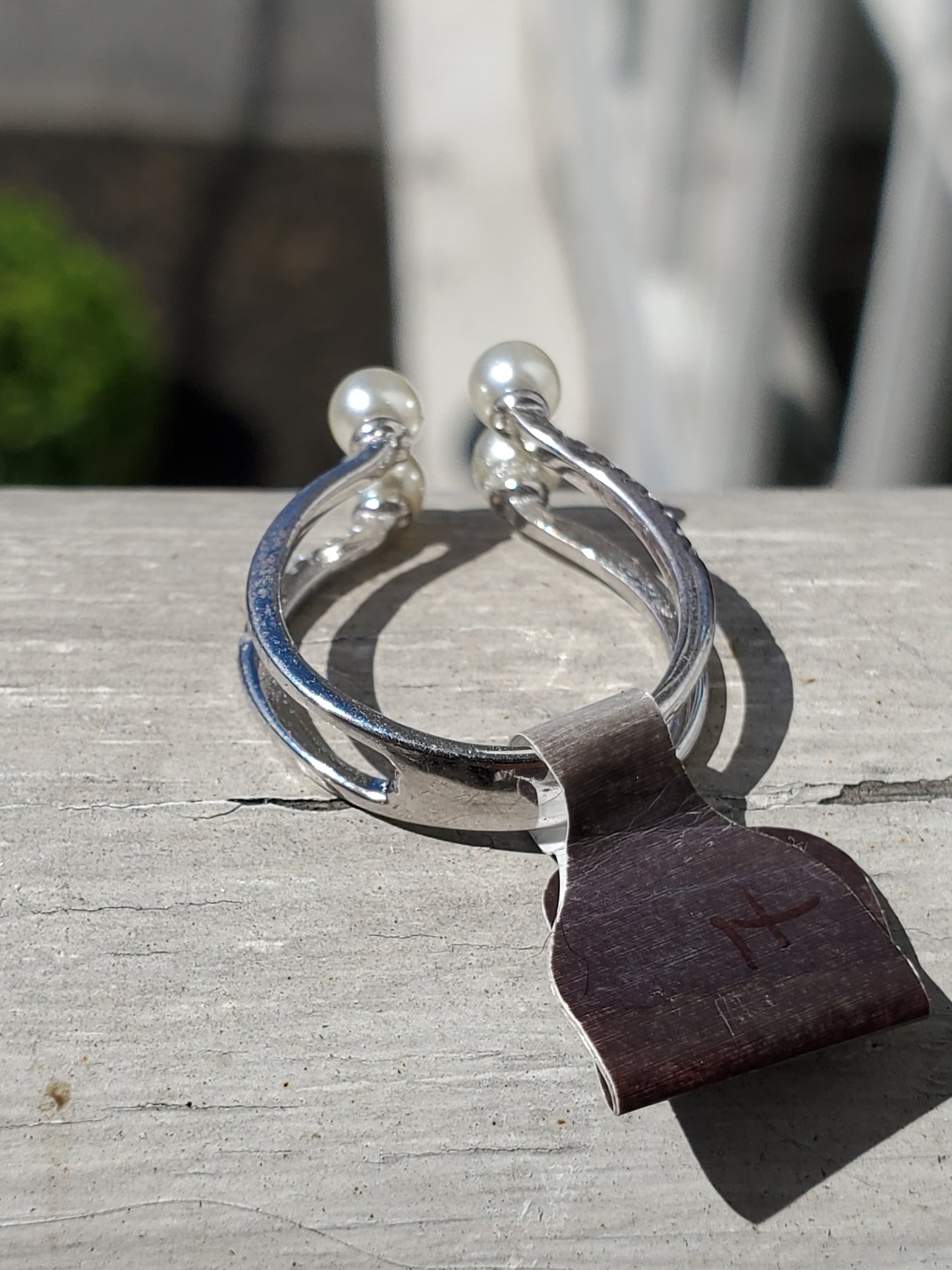 925 Sterling Silver Double Open 4 Pearl & CZ Band Ring