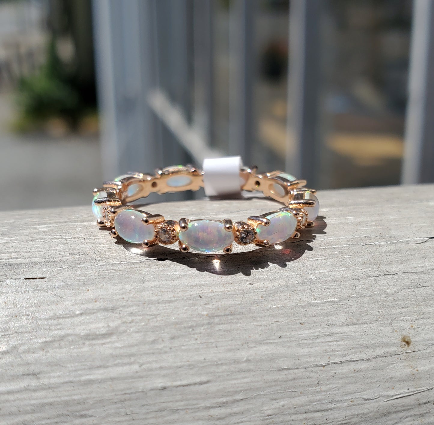 925 Rose Vermeil Sterling Opal & Clear Zirconia Eternity Band