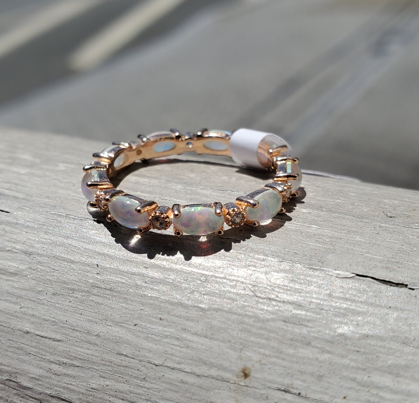 925 Rose Vermeil Sterling Opal & Clear Zirconia Eternity Band