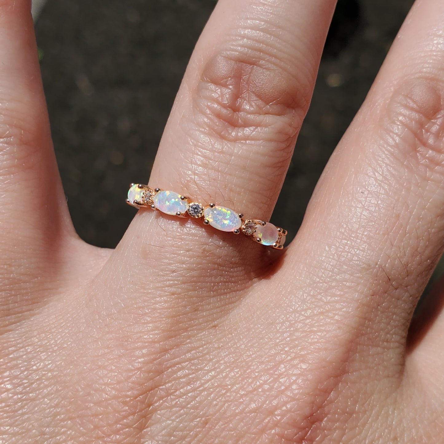 925 Rose Vermeil Sterling Opal & Clear Zirconia Eternity Band